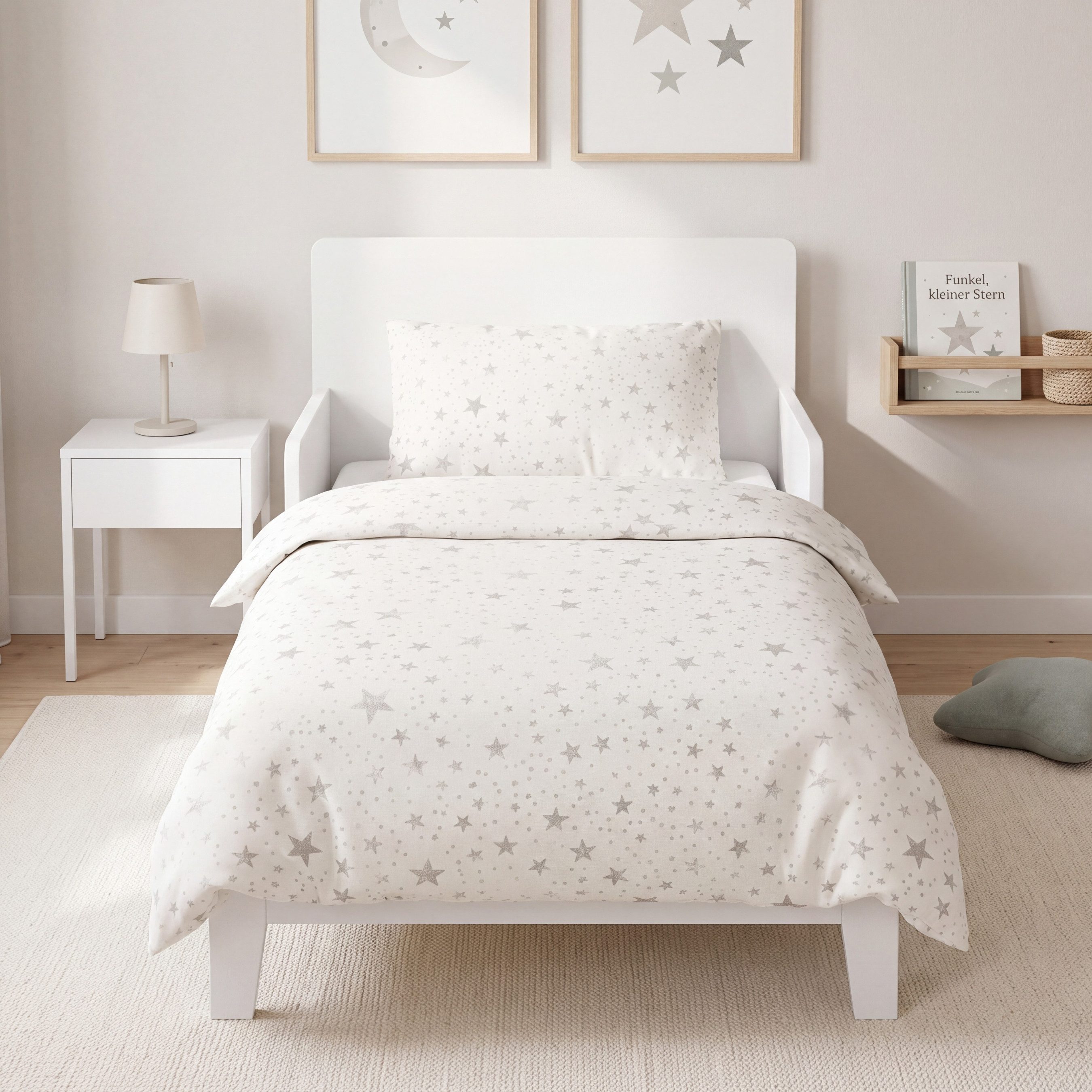 MTOnlinehandel Babybettwäsche Sterne Jersey 100x135 cm, Milky Way, 100% Baumwolle, 2 teilig, Traumfreunde – weiche Kleinkinderbettwäsche im Sternen-Design