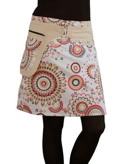 PUREWONDER Wickelrock Damen Rock mit Muster und Tasche sk112 Baumwolle Einheitsgröße