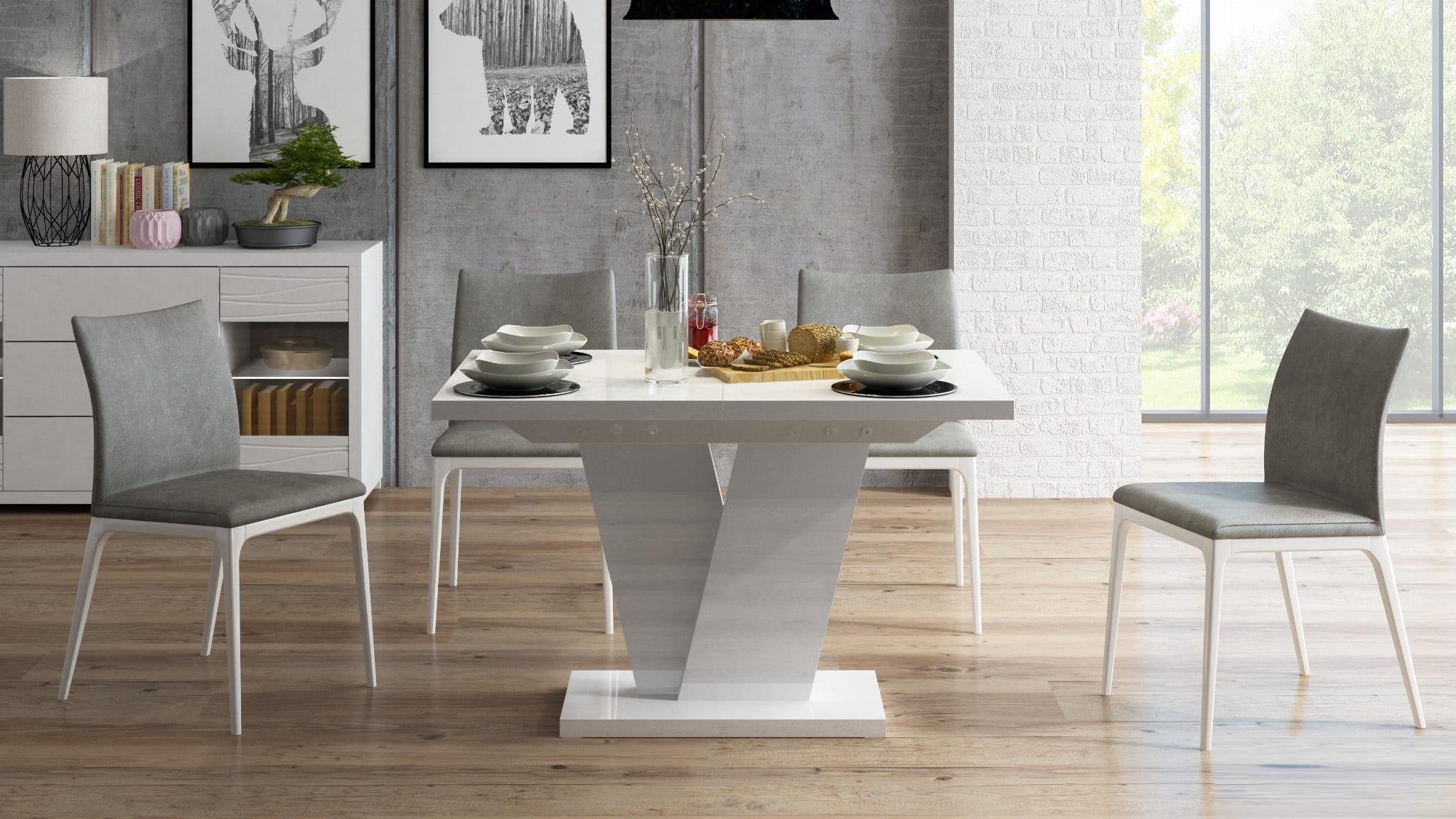 designimpex Esstisch Design Esstisch Tisch MA-333 Hochglanz ausziehbar 120 bis 160 cm Weiß Hochglanz