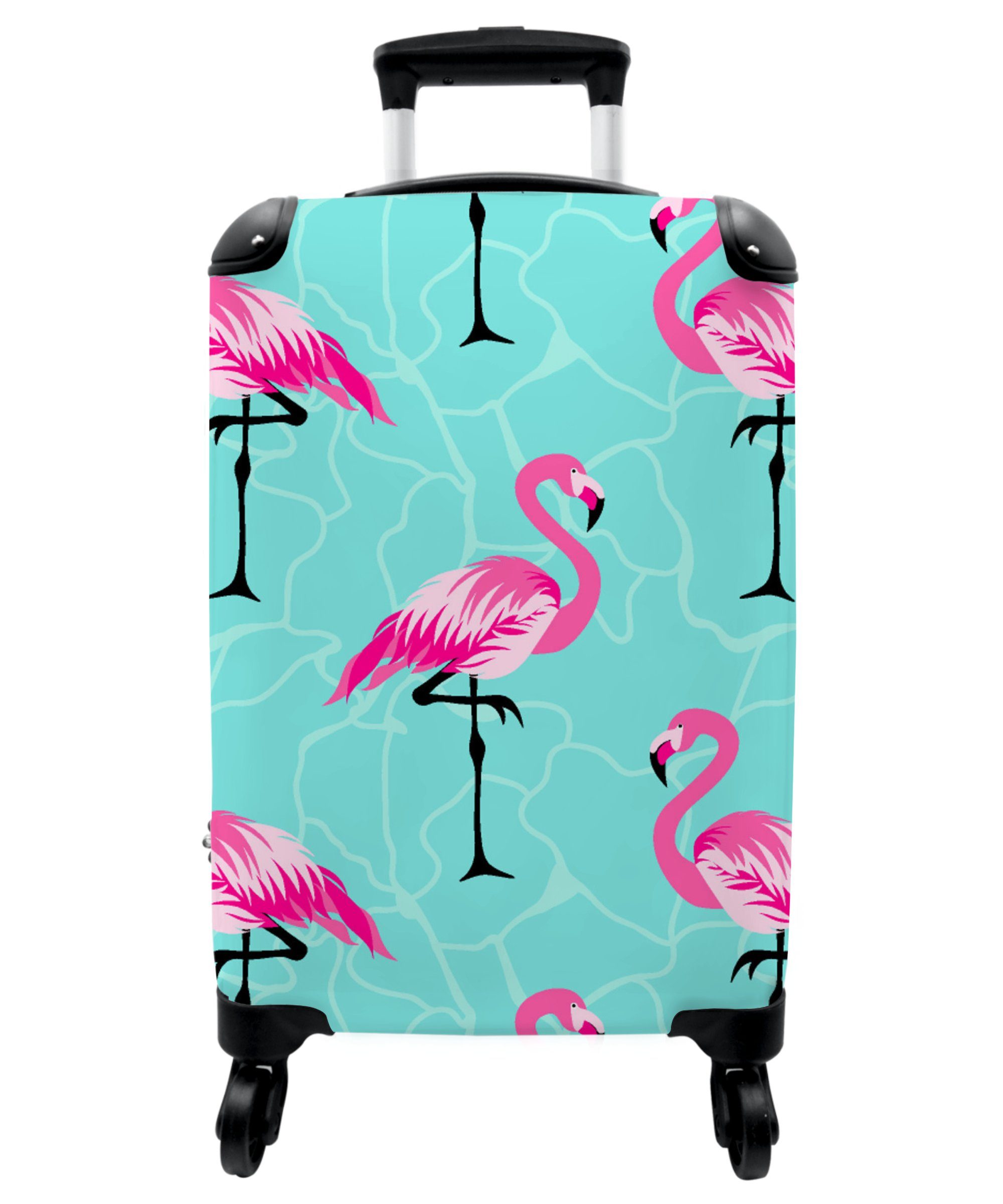 NoBoringSuitcases.com© Kinderkoffer 55x35x20cm Flamingo - Mädchen - Kind - Blau - Design, 4 Rollen, Koffer mit 4 rollen, Kindertrolley, Reisekoffer für Mädchen