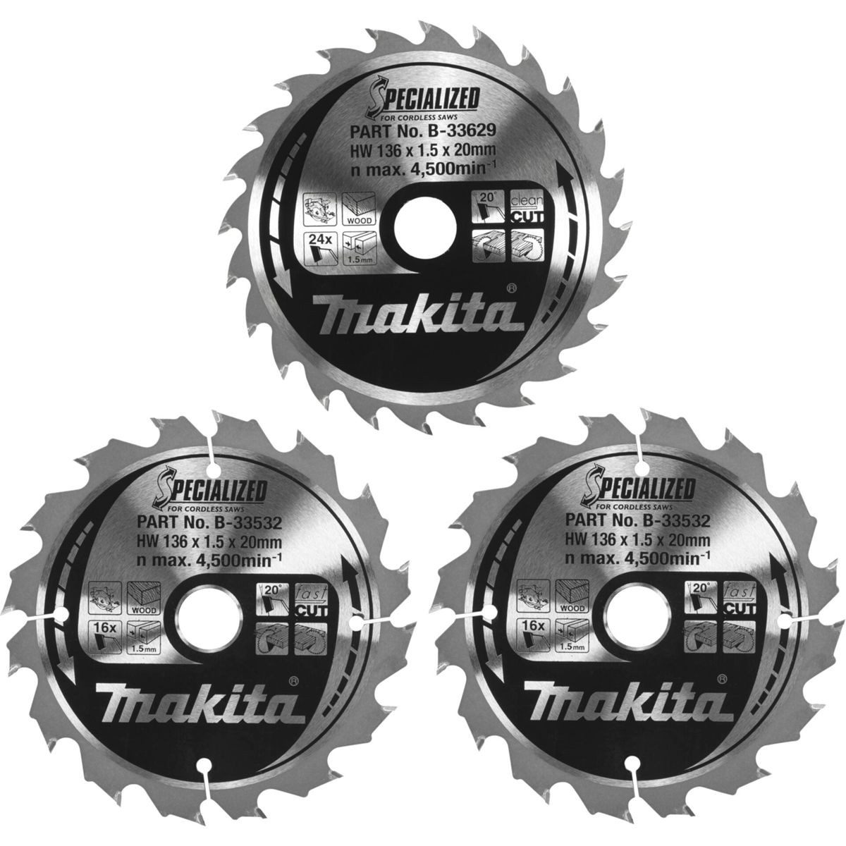 Makita Kreissägeblatt B-33897 Sägeblatt-Set 136x20x16Z+24Z