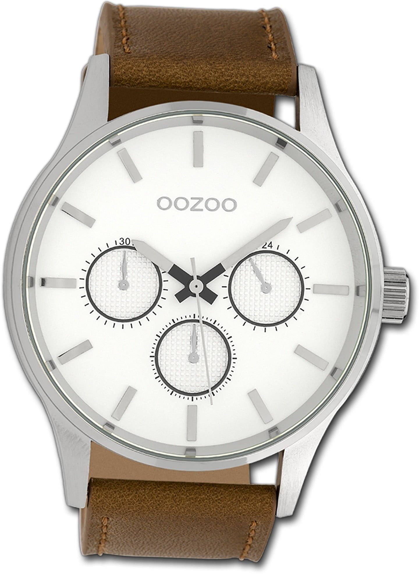 OOZOO Quarzuhr Oozoo Herren Armbanduhr braun, rundes extra Lederarmband Timepieces, Herrenuhr 48mm) groß Gehäuse, (ca