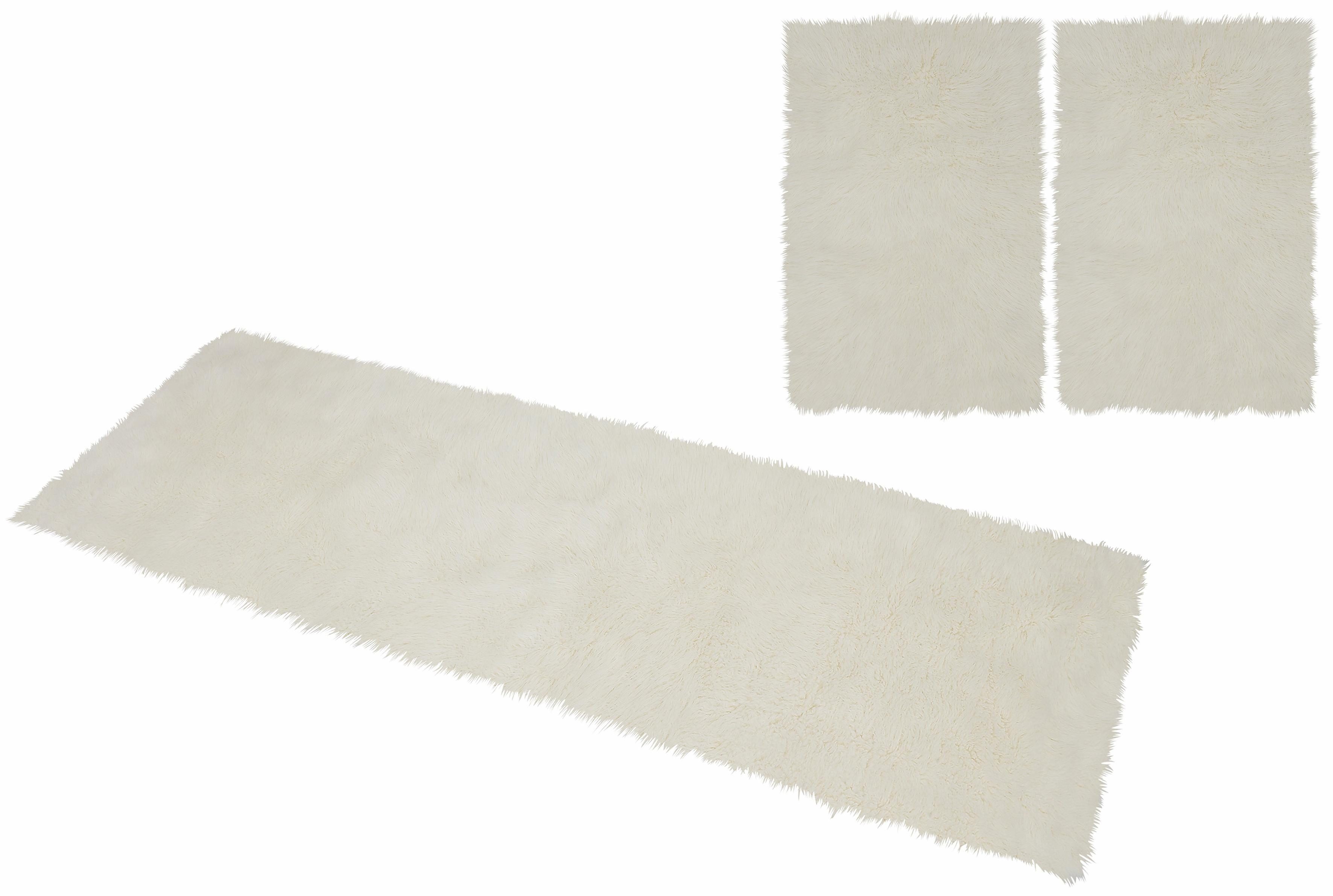 KiNZLER Hochflor-Bettumrandung Pireo, Höhe 70 mm, (3-tlg), Läufer-Set, Kunstfell, synthetischer Flokati, Uni-Farben, waschbar