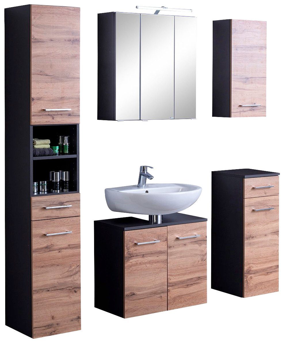 welltime Badmöbel-Set Avignon, (5-St), mit 3D-Spiegelschrank mit LED-Aufsat günstig online kaufen