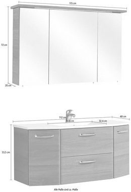 Saphir Badmöbel-Set Quickset 2-teilig, Mineralmarmor-Waschtisch mit LED-Spiegelschrank, (2-St), Badezimmer Set inkl. Türdämpfer, 5 Türen, 1 Klappe, 1 Schublade