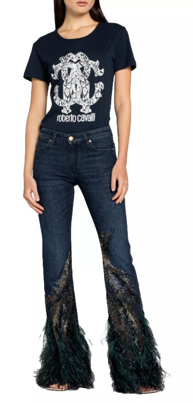 roberto cavalli T-Shirt Firenze Damen RC Monogram Print Logo Slim Fit Scoop-Neck-Ausschnitt und Slim Fit für eine moderne Passform