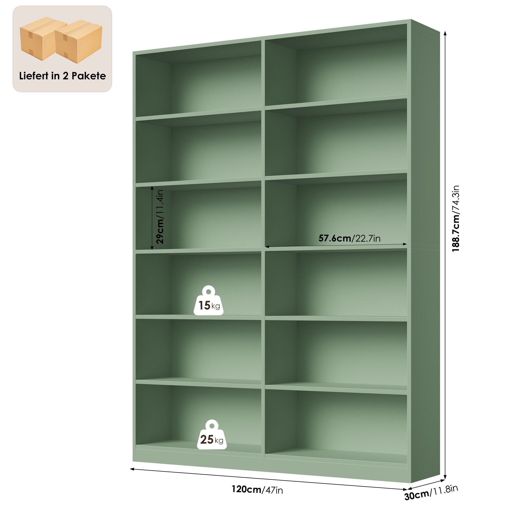 Homfa Bücherregal 188,7cm Standregal Büroregal Raumteiler, mit 12 Fächern, Holz, 120x30x188,7cm