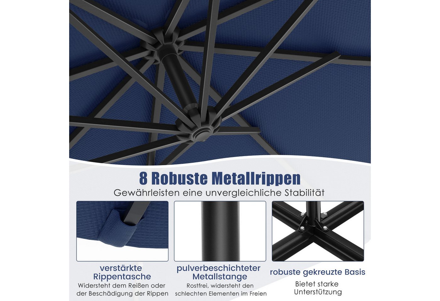Thumbnail - COSTWAY Sonnenschirm, LxB: 300x300 cm, Marktschirm mit 40 Solar-LED-Leuchten, Kurbel
