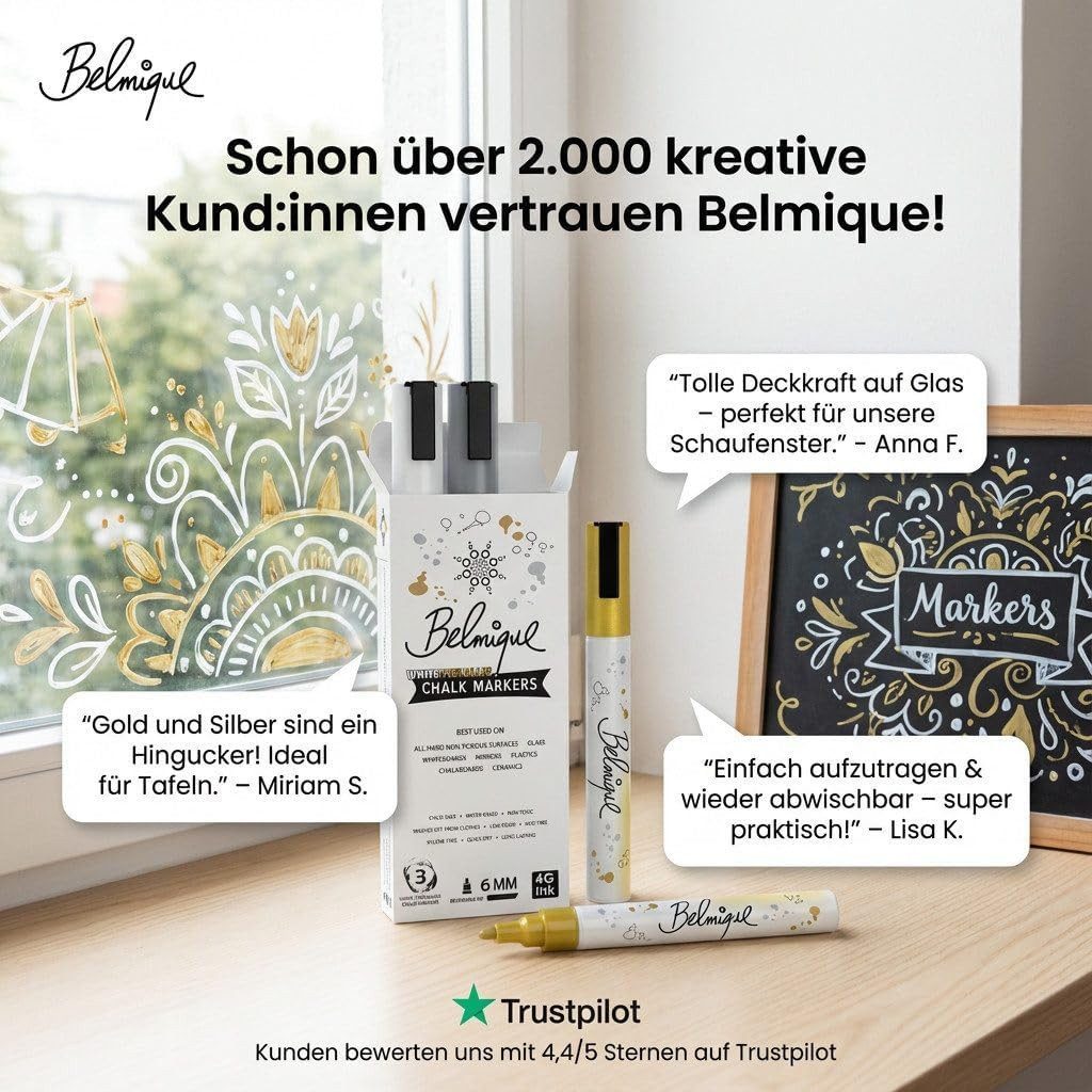 Belmique Malkreide Kreidemarker - Kreidestifte Pastellfarben, (Set, 12-tlg), Ideal für Tafel, Fenster, Whiteboard - Feine Rund-& Schrägkeilspitze – Bild 5 von 5