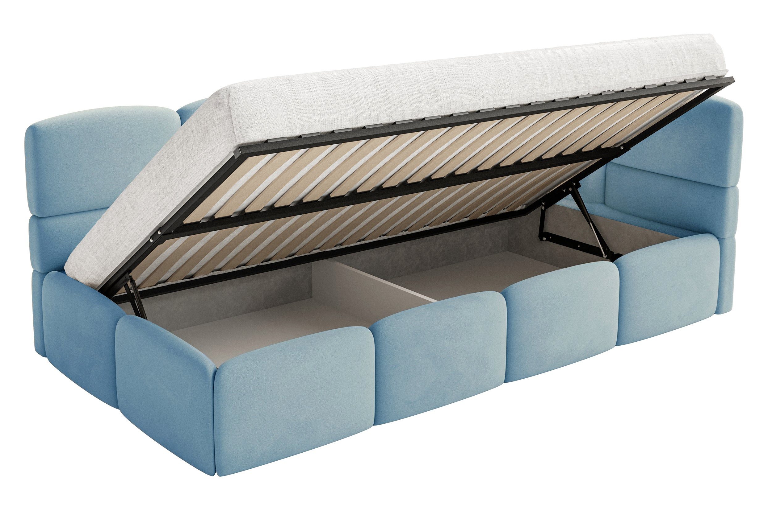 Selsey Jugendbett CLOUDY, Eck-Kopfteil, Matratze & Bettkasten, Easy-Clean-Samt, 90x200 cm