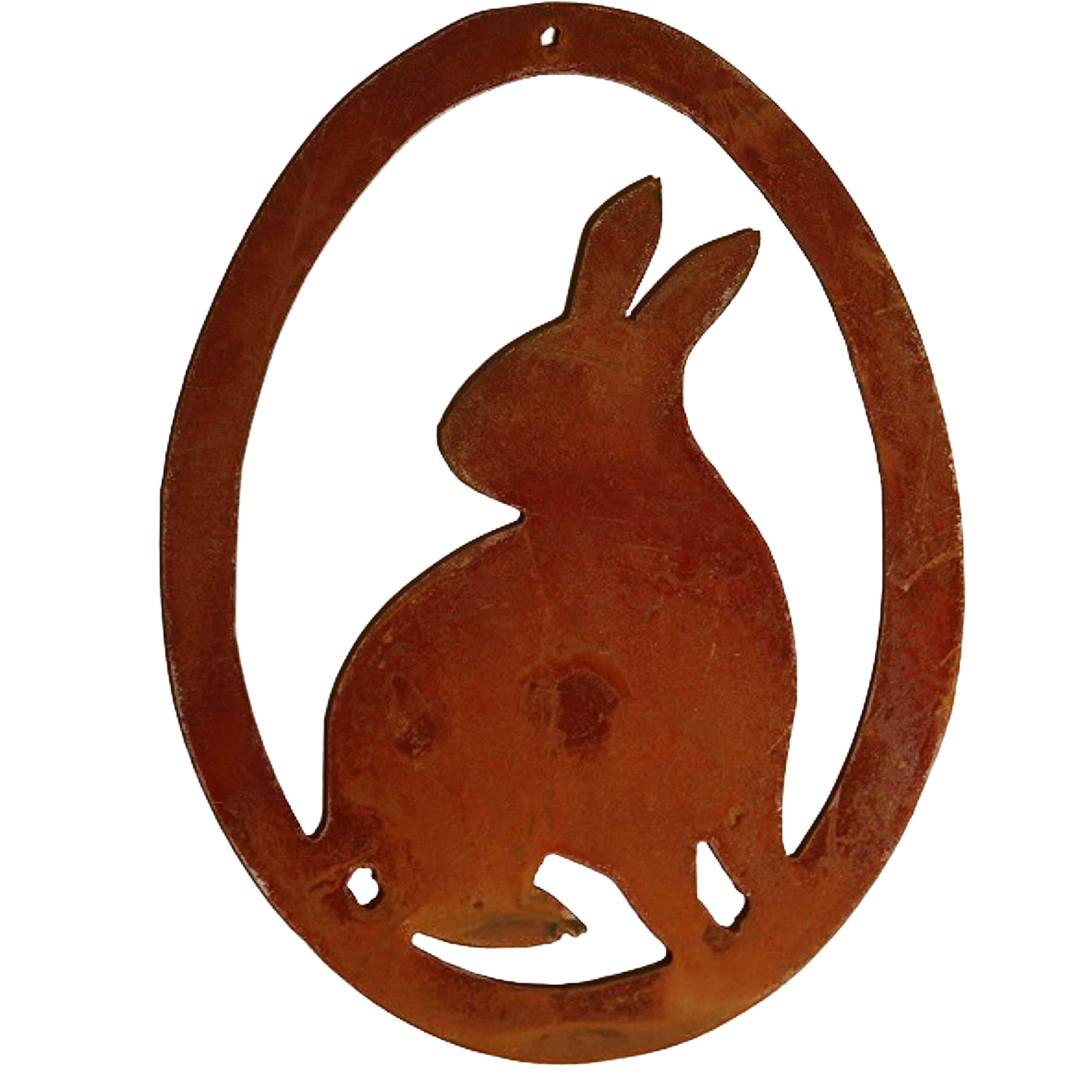 Rostikal Osterfigur Hängedeko Osterei mit Hase Osterdeko Metall, Echter Rost