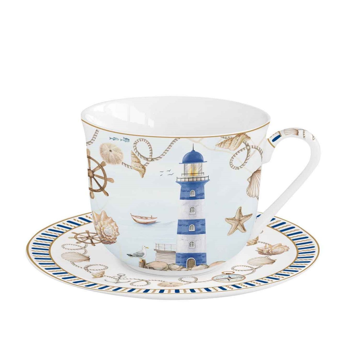 EasyLife Tasse Blue Lighthouse, Porzellan, Spülmaschinengeeignet, Mehrfarbig, Motiv: Leuchtturm
