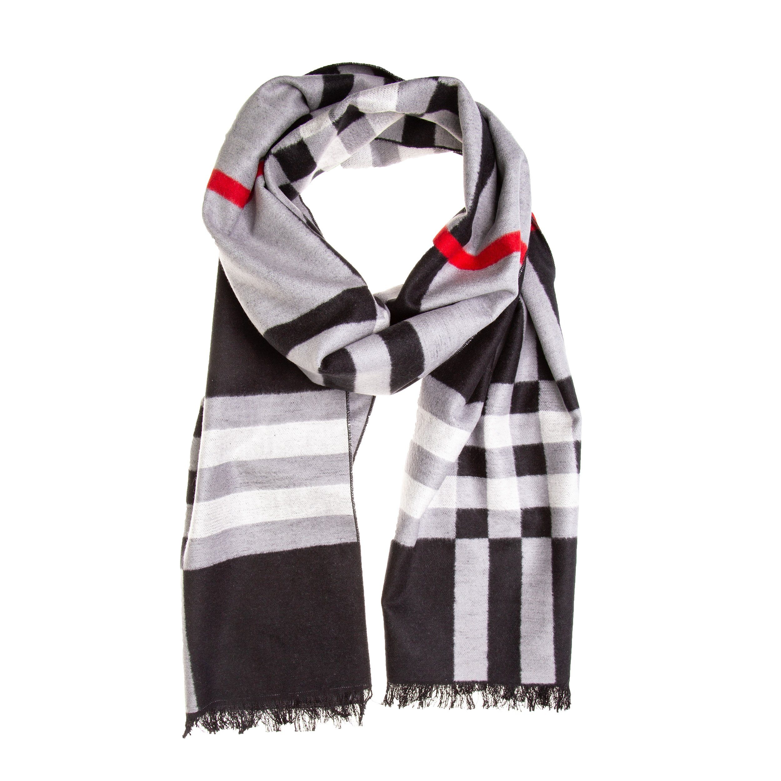 SEABRIGHT Seidenschal Schal Seidenflanell kariert schwarz weiß rot