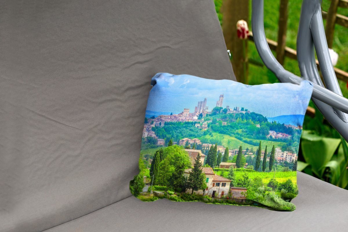 Hügel Outdoor-Dekorationskissen, Kissenhülle Dekokissen San Gimignano der MuchoWow von Die Dekokissenbezug, in Toskana, Polyester,