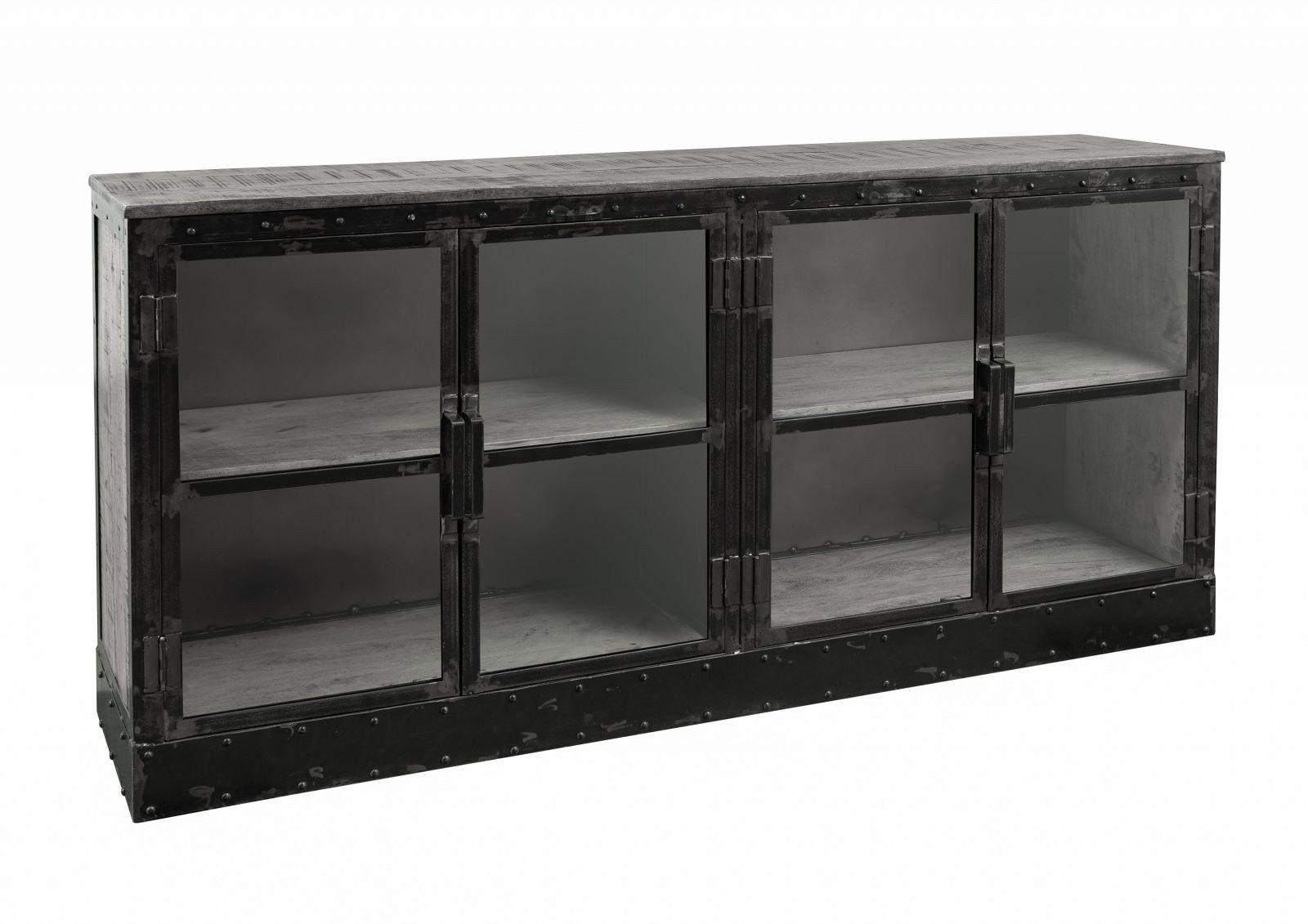 Massivmoebel24 Sideboard HEAVY INDUSTRY Mango Massivholz grau (Massivholz montiert 92 kg HEAVY INDUSTRY #152), Mango 180x40x90 cm (BxTxH) grau lackiert