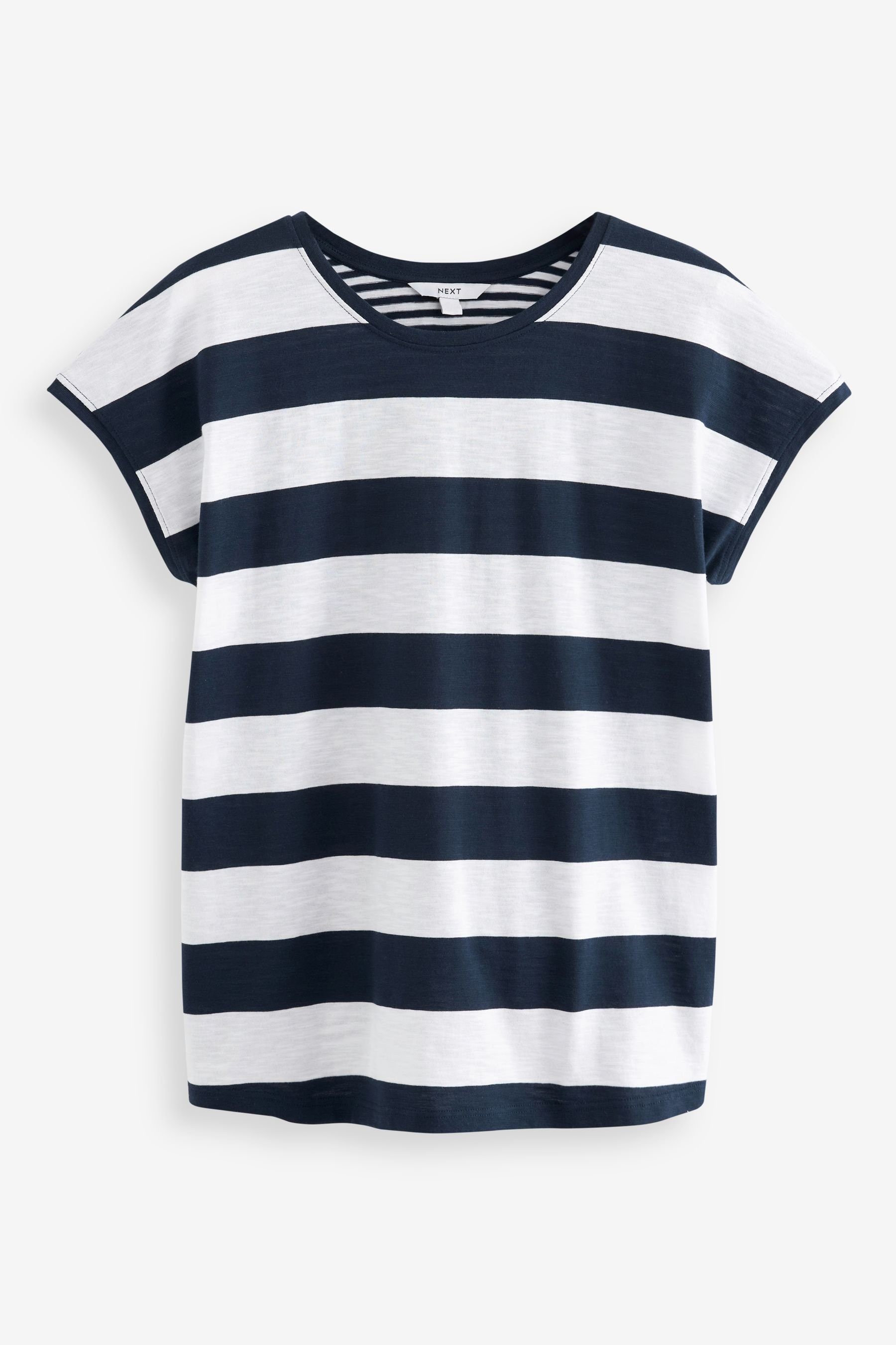 Next T-Shirt Kurzärmeliges Rundhalsausschnitt Slub Navy (1-tlg) T-Shirt Stripe Blue/White mit