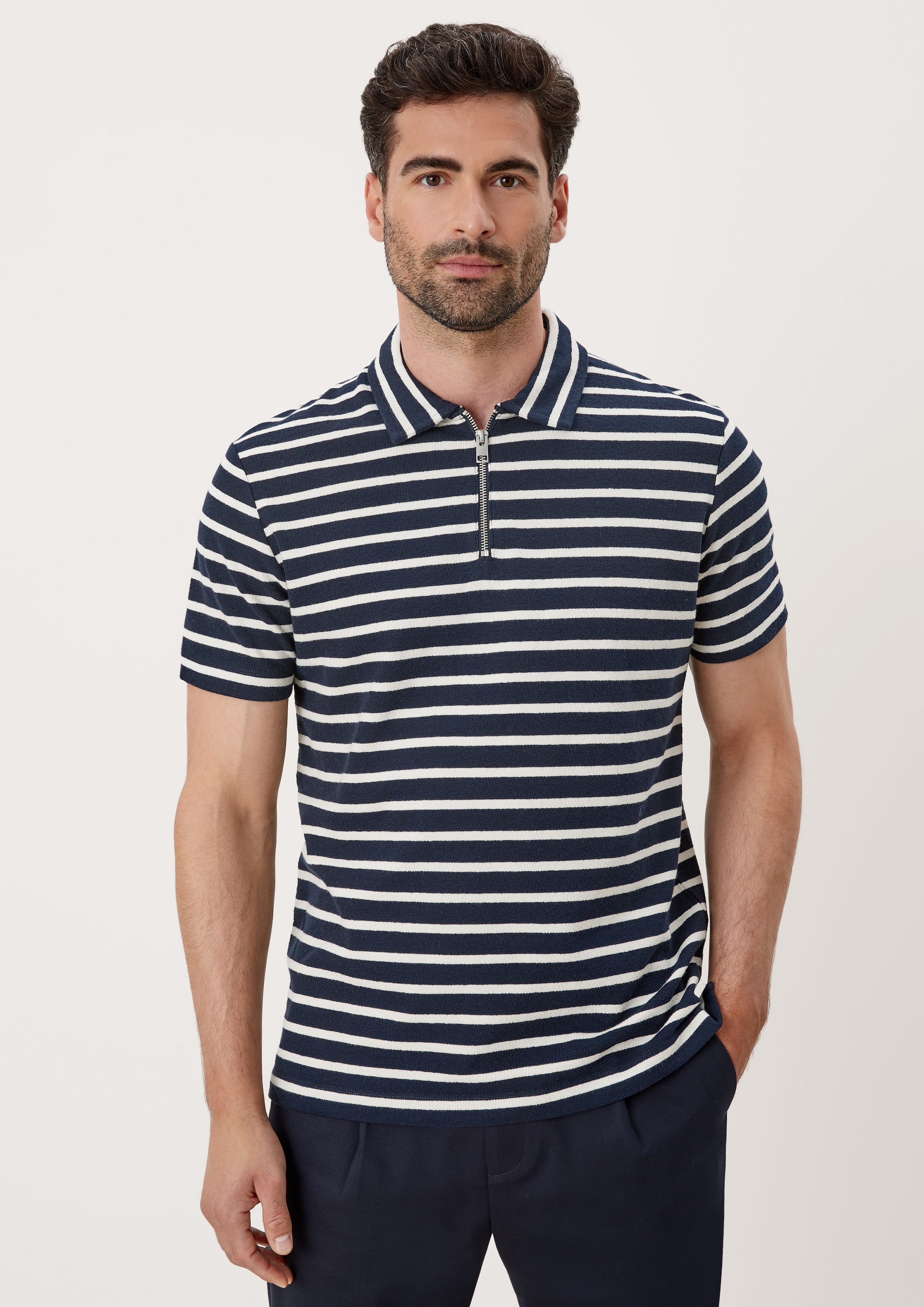 s.Oliver stripes Kurzarmshirt Poloshirt navy im Streifendesign