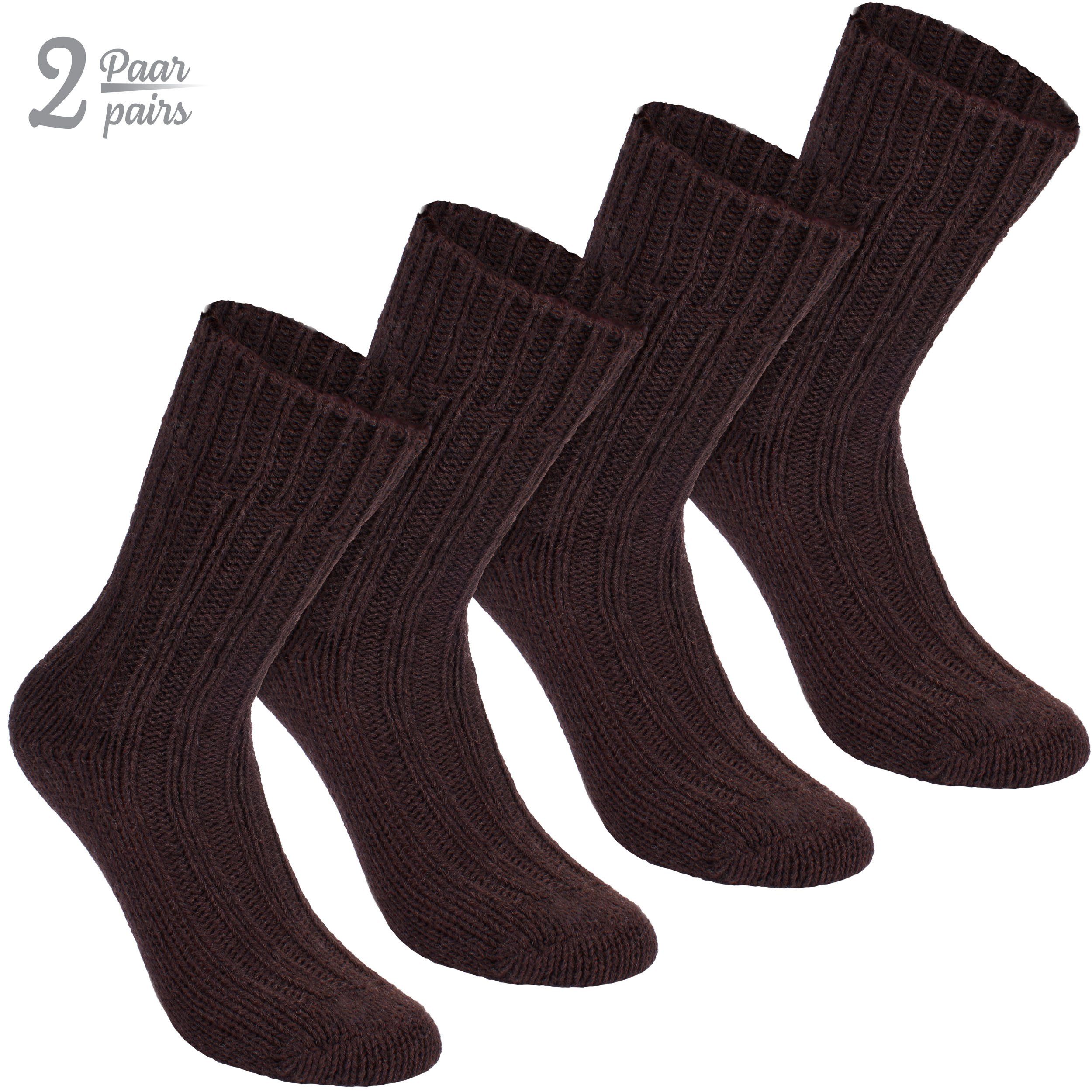 Warm Flauschig Herren Socken Damen Winter Stricksocken (2-Paar) Wintersocken Wollsocken und für mit BRUBAKER - Braun - und Thermosocken - Set Schafwolle