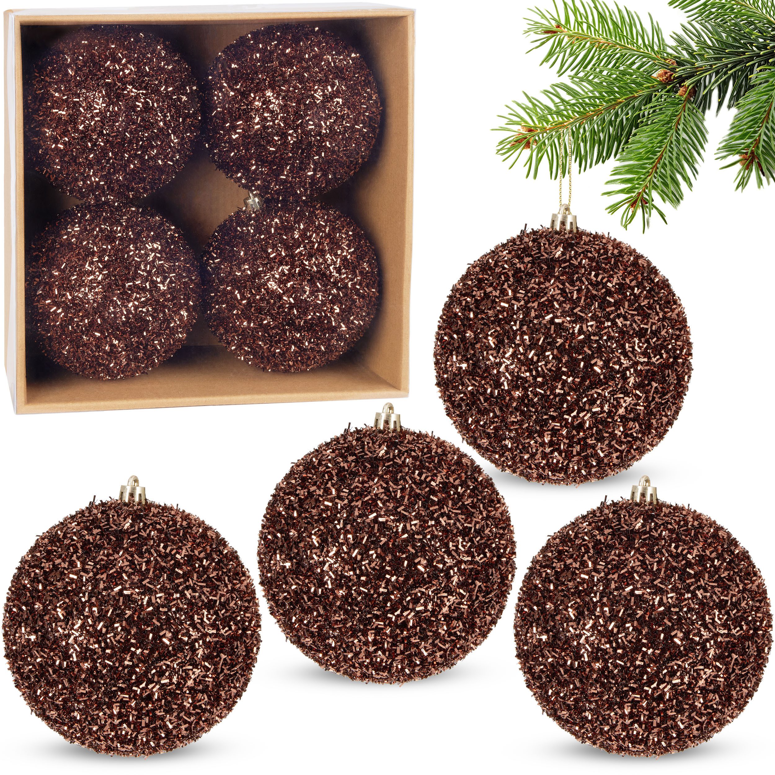 Weihnachtsbaumkugel Glitzer Weihnachtskugeln - 4er Set große Glitter Baumkugeln - 10 cm