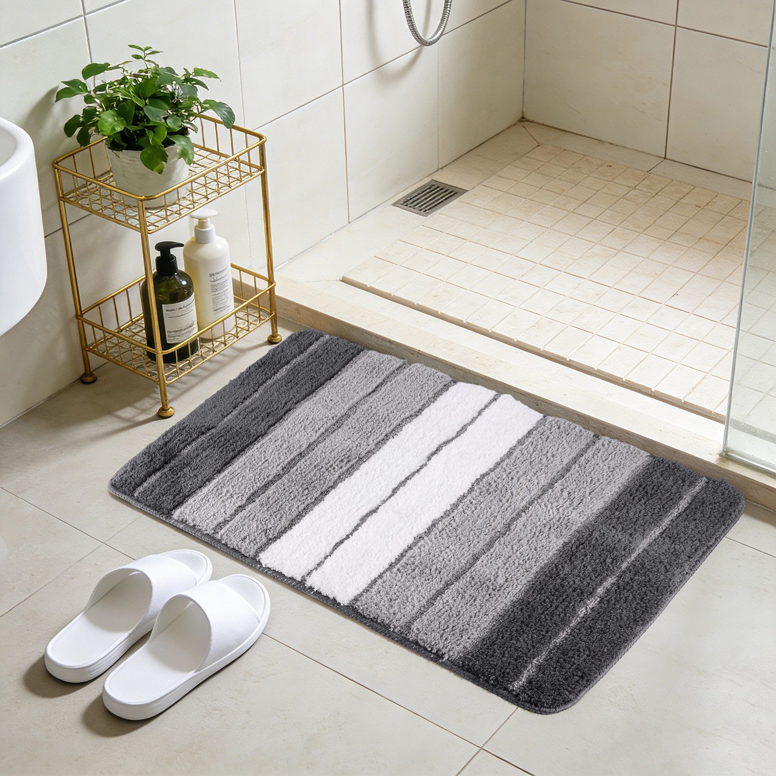 BlingBin Badematte Badezimmerteppich rutschfest 50 x 80 cm, extra weich, saugfähig, rutschhemmend beschichtet, Hervorragende Feuchtigkeitsaufnahme, Rutschfeste Unterseite, Weich & Komfortabel, Maschinenwaschbar, Polyester, Rechteck, Waschbar Badvorleger für Badezimmer, Dusche, Badewannen, Blau/Grau