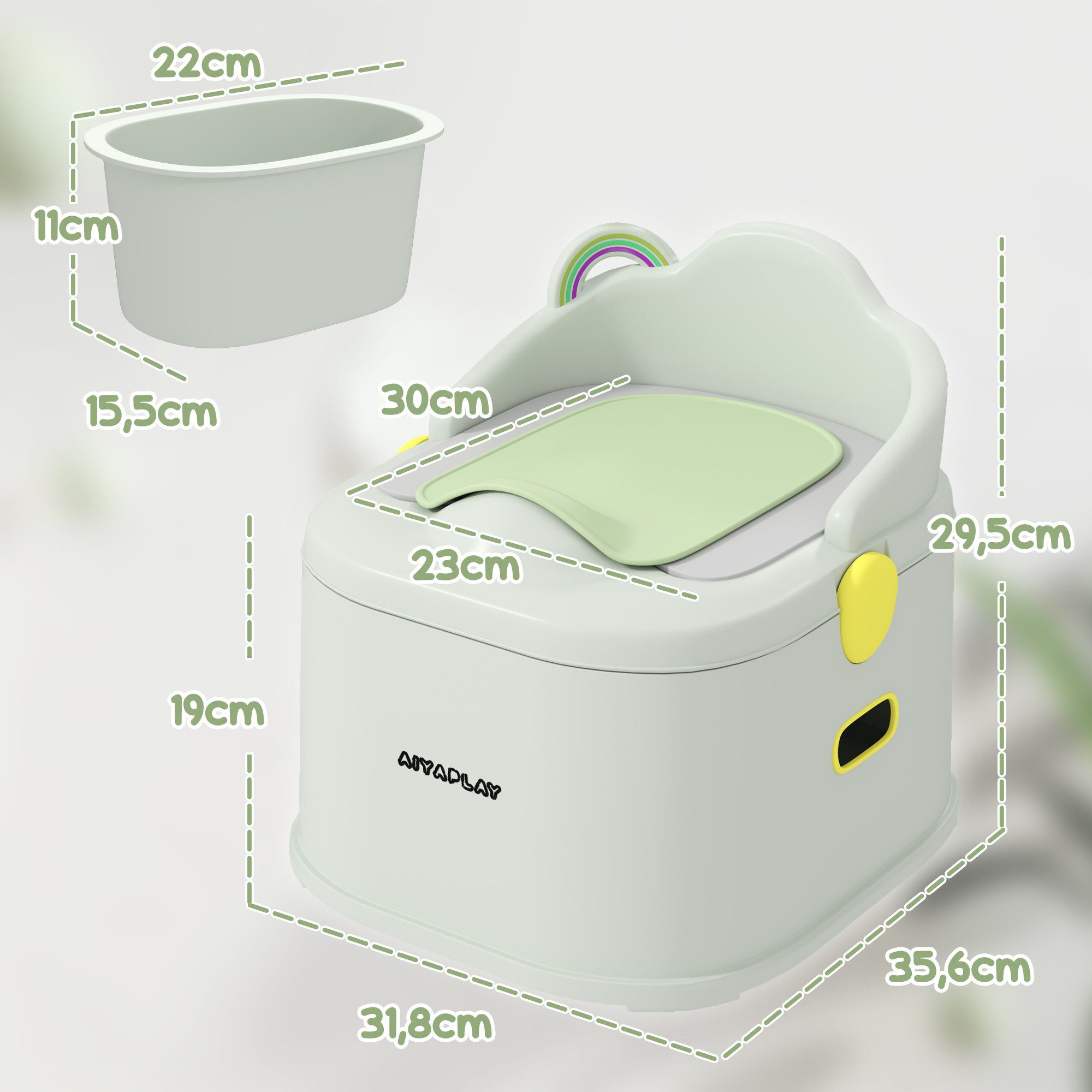 AIYAPLAY 3-in-1 Toilet Trainer, Detachable, with Handles, for Children 6-72 Months, (Potty, 1-Piece), Supports up to 50 kg, Plastic, Faux Leather, Grey