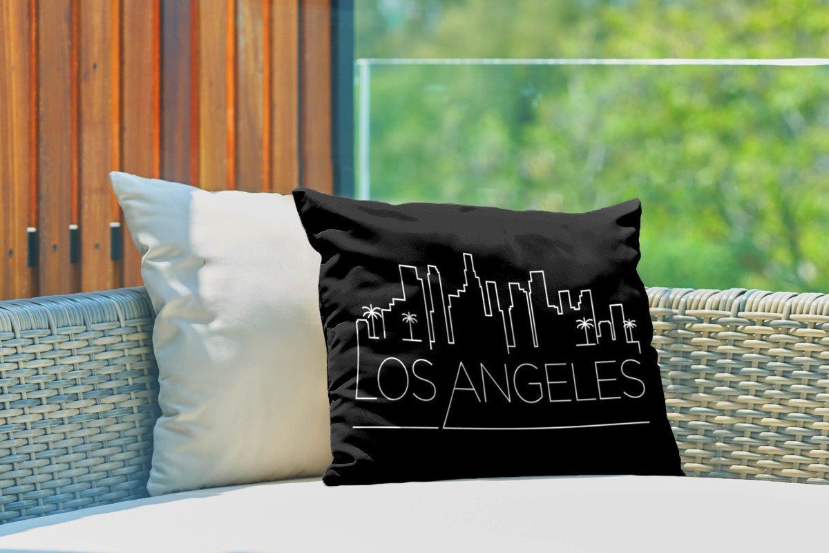MuchoWow Dekokissen Skyline "Los Angeles" Dekokissenbezug, schwarz, Polyester, Outdoor-Dekorationskissen, Kissenhülle