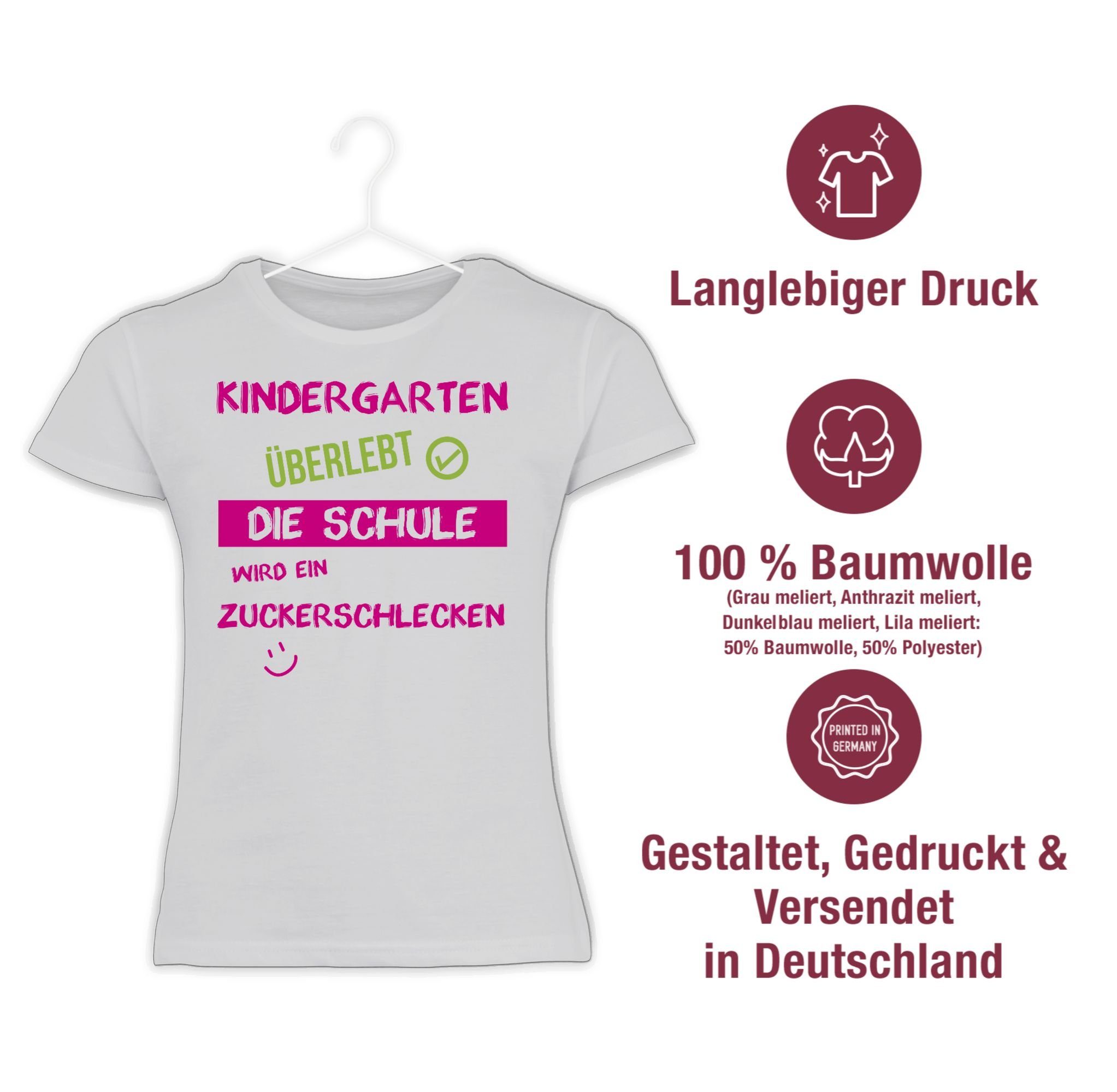 rosa Einschulung Shirtracer Emoticon Weiß Kindergarten Mädchen überlebt T-Shirt 3