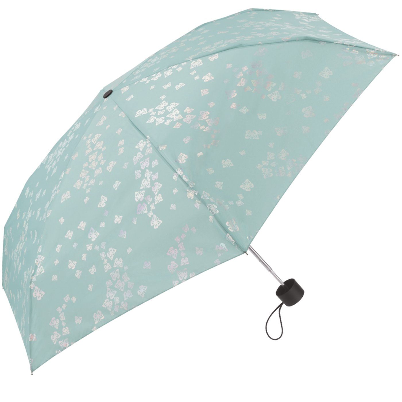 mit Damen-Regenschirm, kleiner, kleinen, Schmetterlingen Langregenschirm kompakter, Pierre stabiler vielen Cardin irisierenden