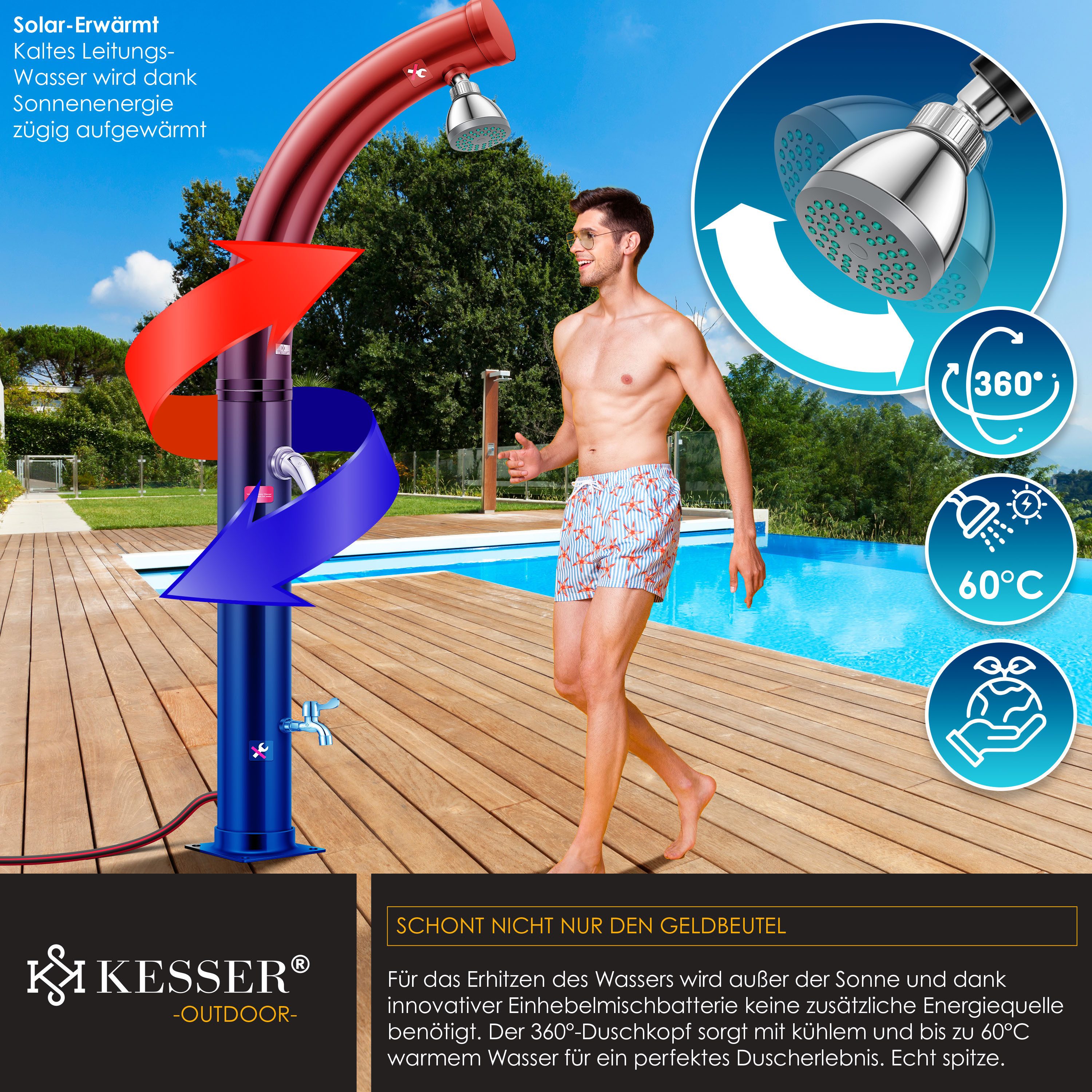 KESSER Solardusche, Solar Gartendusche Solardusche mit Schutzhaube
