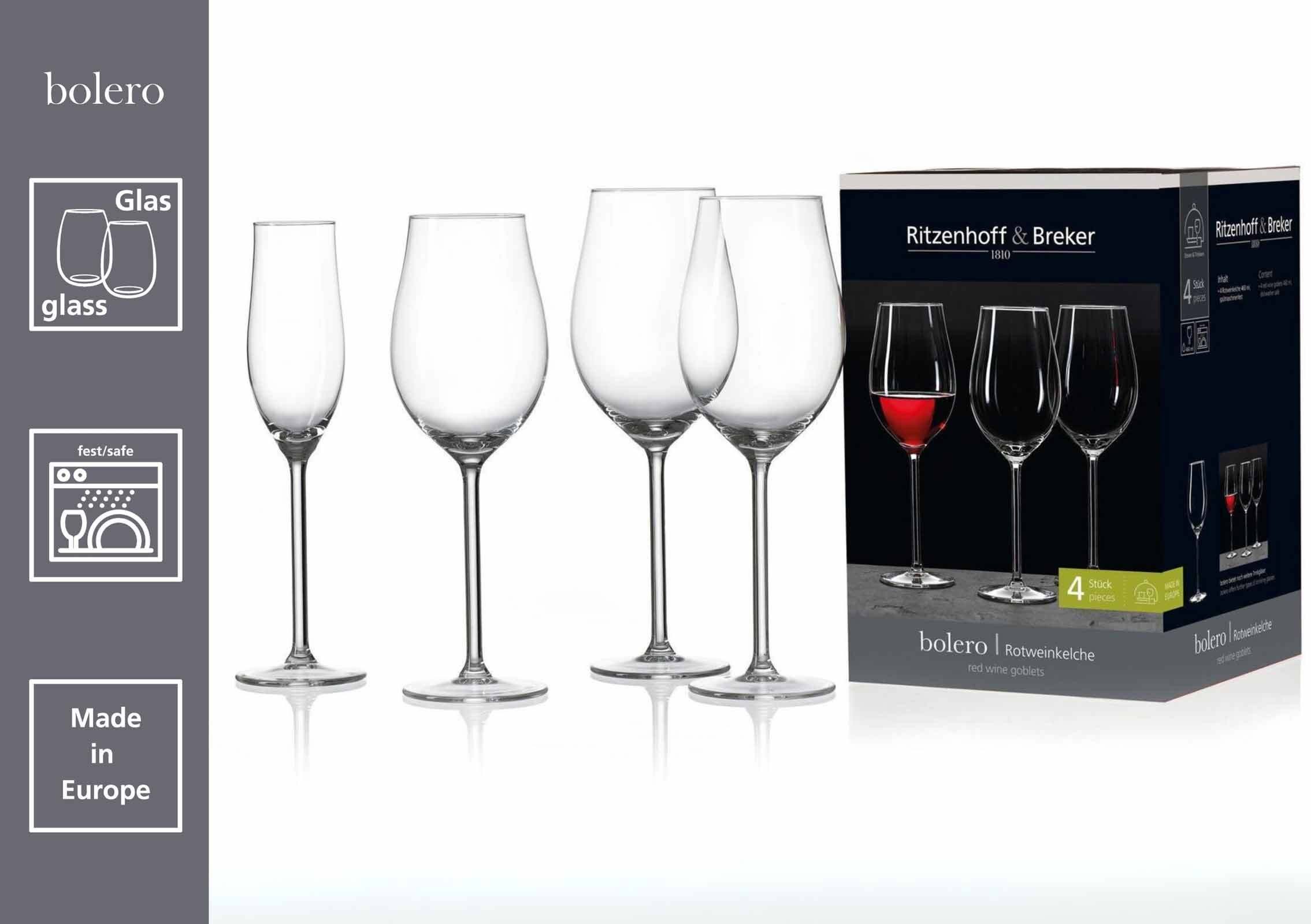 Ritzenhoff & Breker Sektglas Bolero Sektgläser 190 ml 4er Set, 4-tlg., Glas