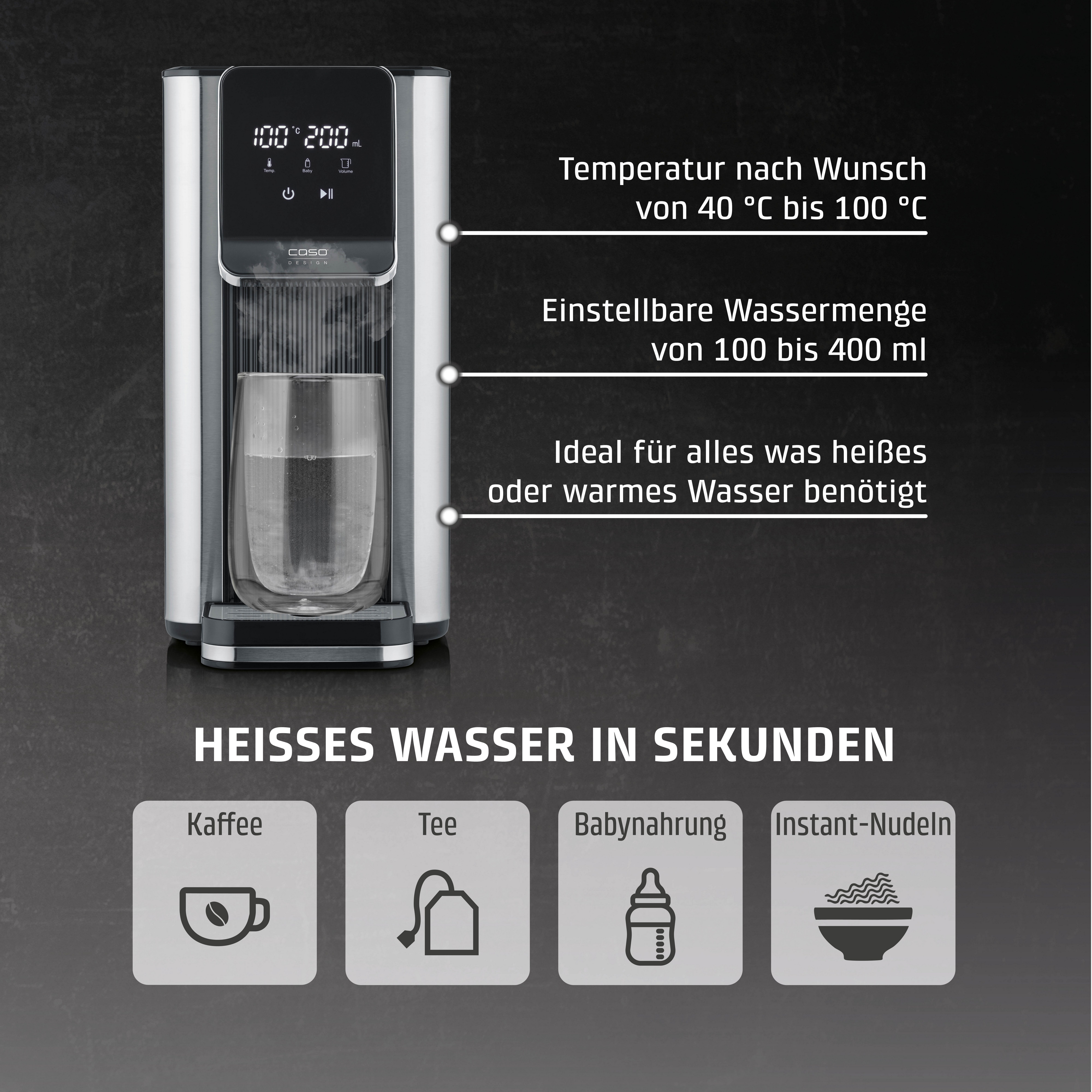 Caso Heißwasserspender HW 630, 2600 W, 7 Mengenausgaben, 13 verschiedene Temperatureinstellungen