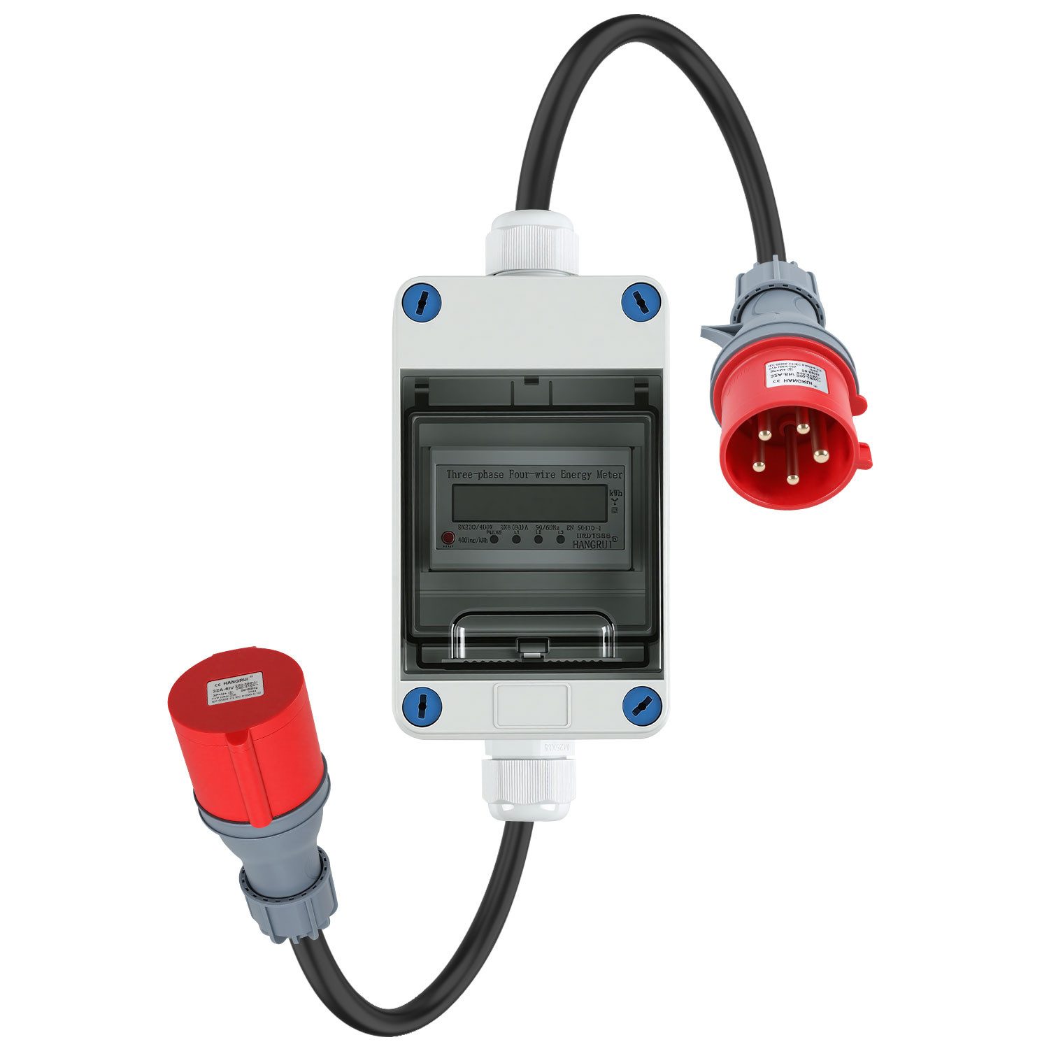 Clanmacy Drehstromzähler Digitaler Stromzähler 32A 400V CEE 5P IP66