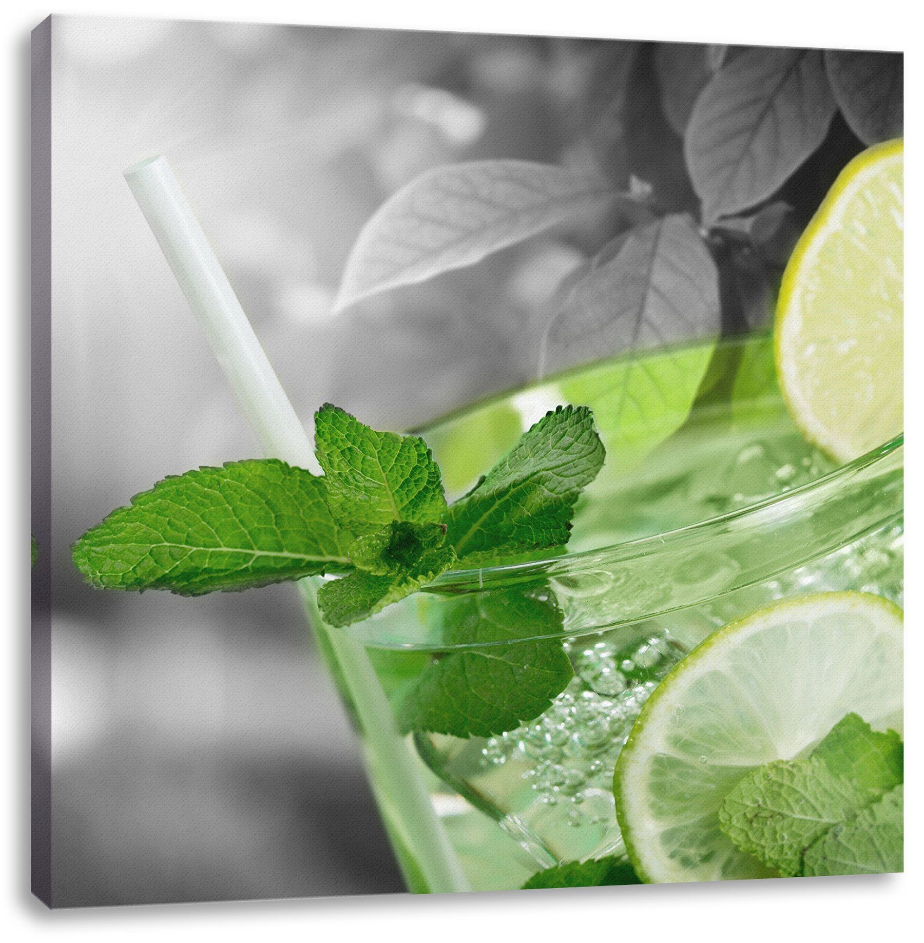 Pixxprint Leinwandbild Erfrischender Mojito Cocktail, Erfrischender Mojito Cocktail (1 St), Leinwandbild fertig bespannt, inkl. Zackenaufhänger