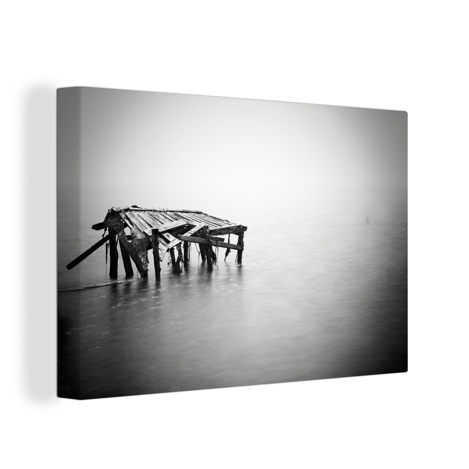 OneMillionCanvasses® Leinwandbild Schwarz und weiß minimalistische Meereslandschaft, (1 St), Wandbild Leinwandbilder, Aufhängefertig, Wanddeko, 30x20 cm