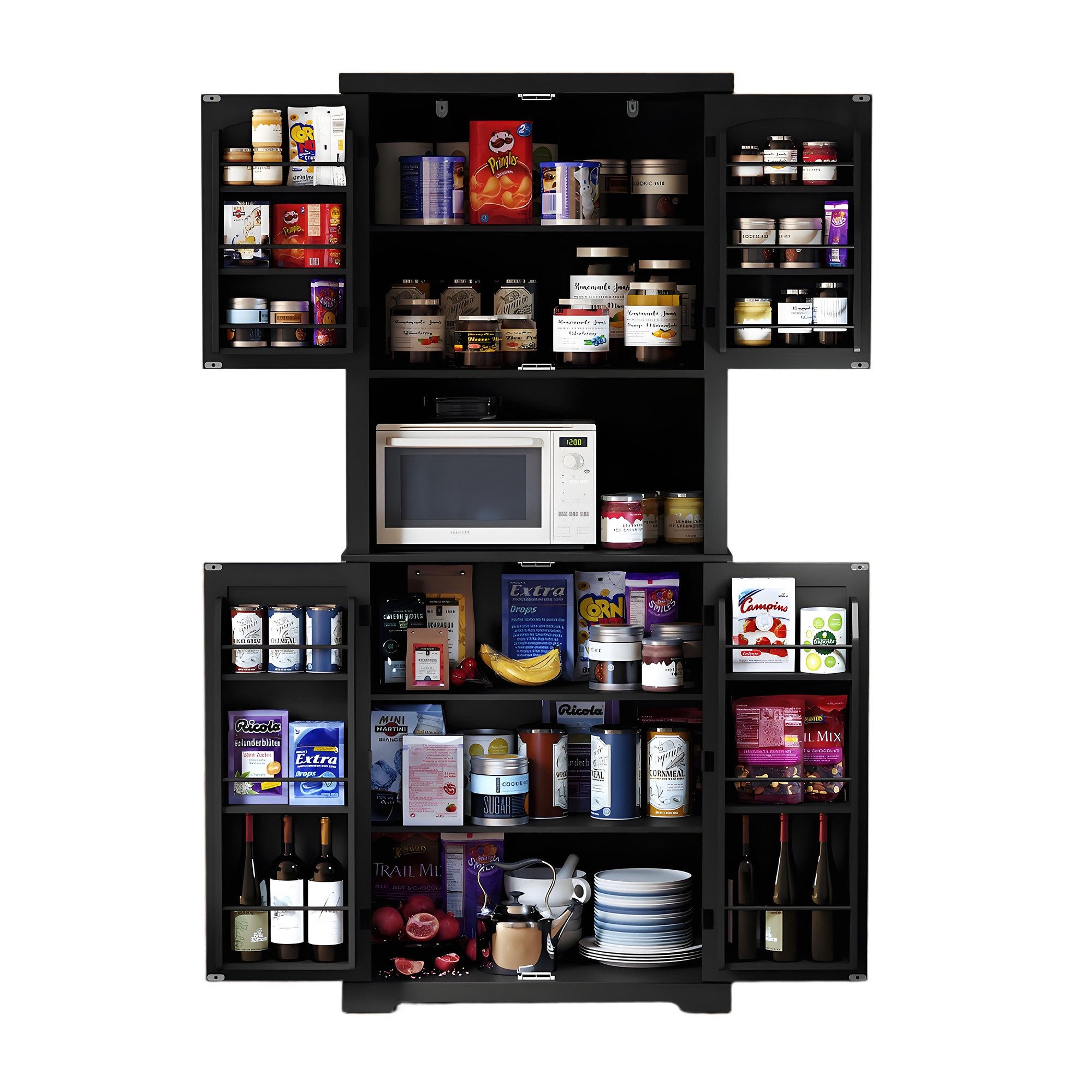 HOLTICO Hochschrank Küchenschrank mit Arbeitsplatte, Buffetschrank, Esszimmerschrank (1-St) Speisekammer mit 4 Türen und Regalen, 183cm – Bild 3 von 5