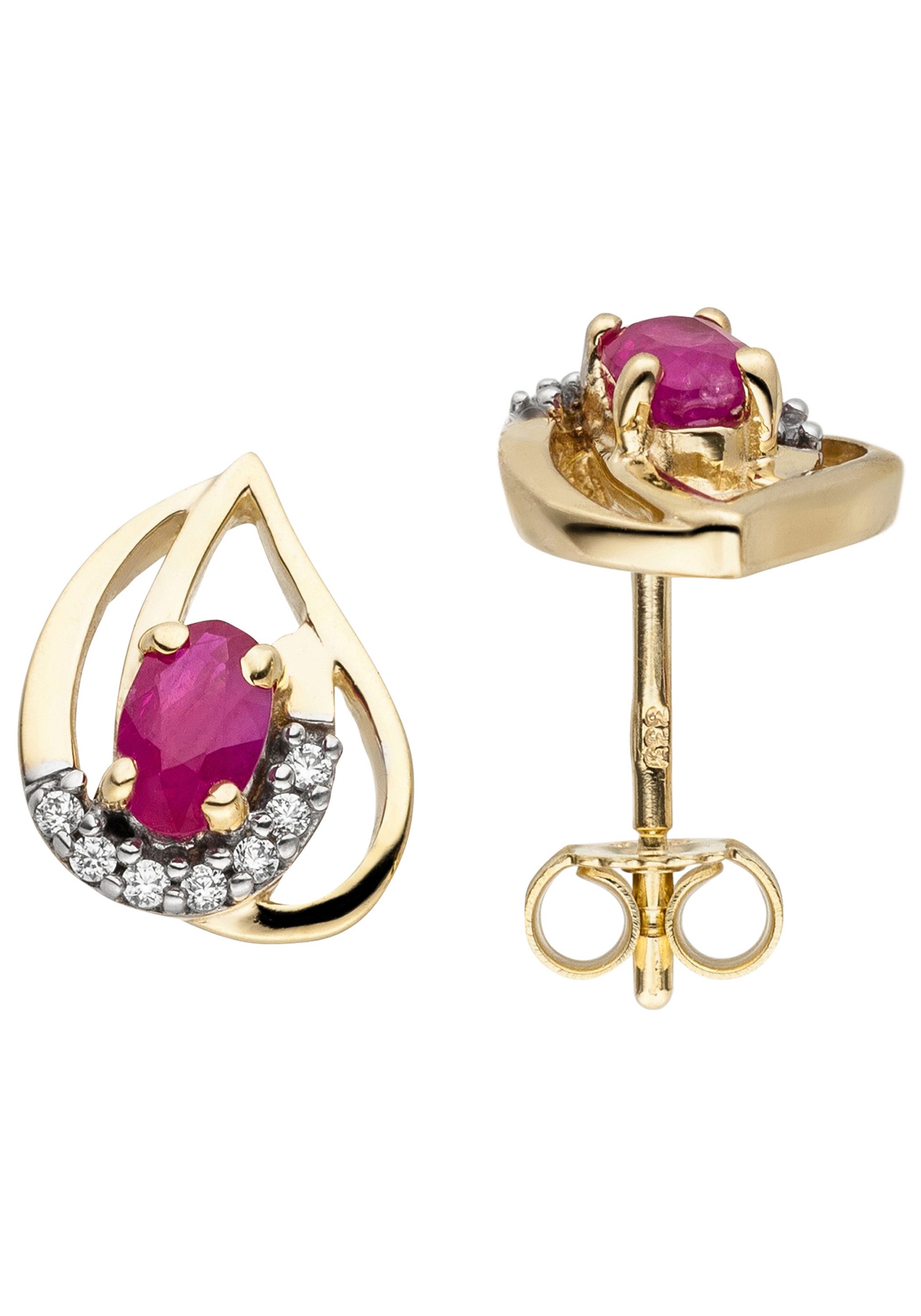 JOBO Paar Ohrstecker Ohrringe mit Rubin und 14 Zirkonia, 333 Gold günstig online kaufen