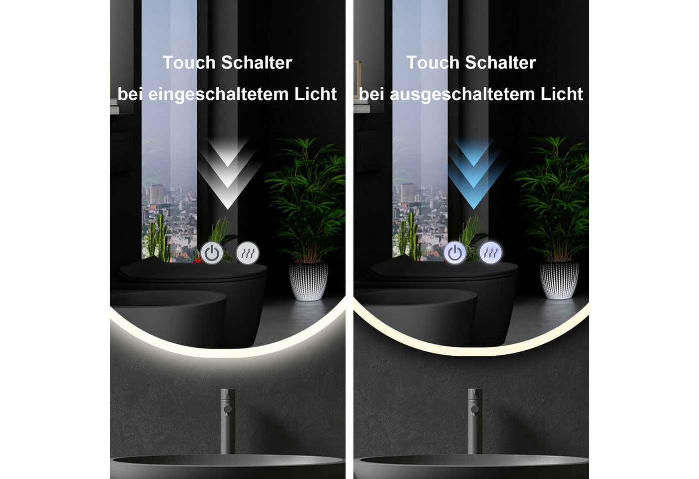 Thumbnail - Apejoy Badspiegel 60 cm Round LED mit Beleuchtung und Antibeschlag