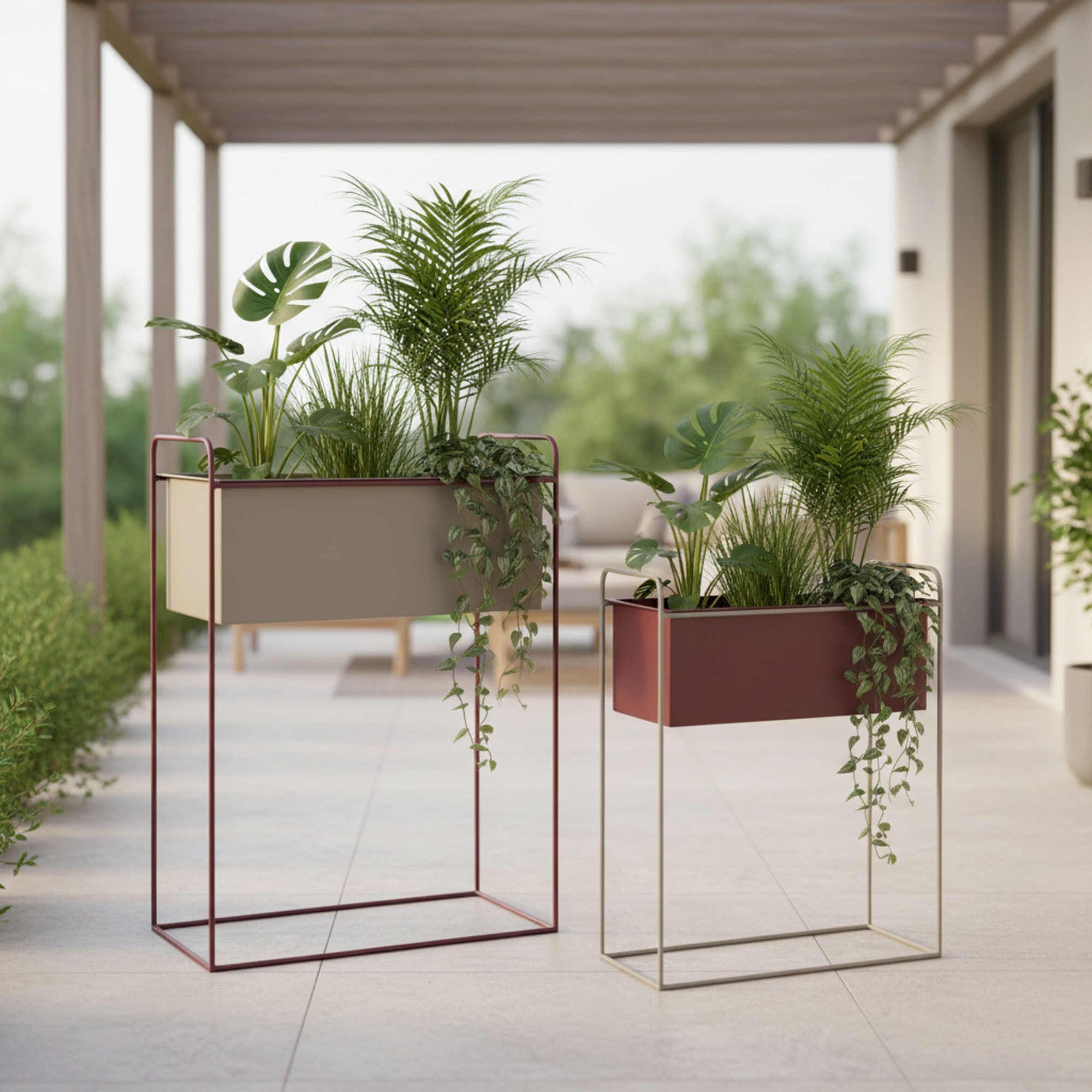 Present Time Blumenkasten 2er Set Pflanzständer Metall rechteckig mit Blumenkästen (2 St., 2er Set), für Topfpflanzen und Kräuter