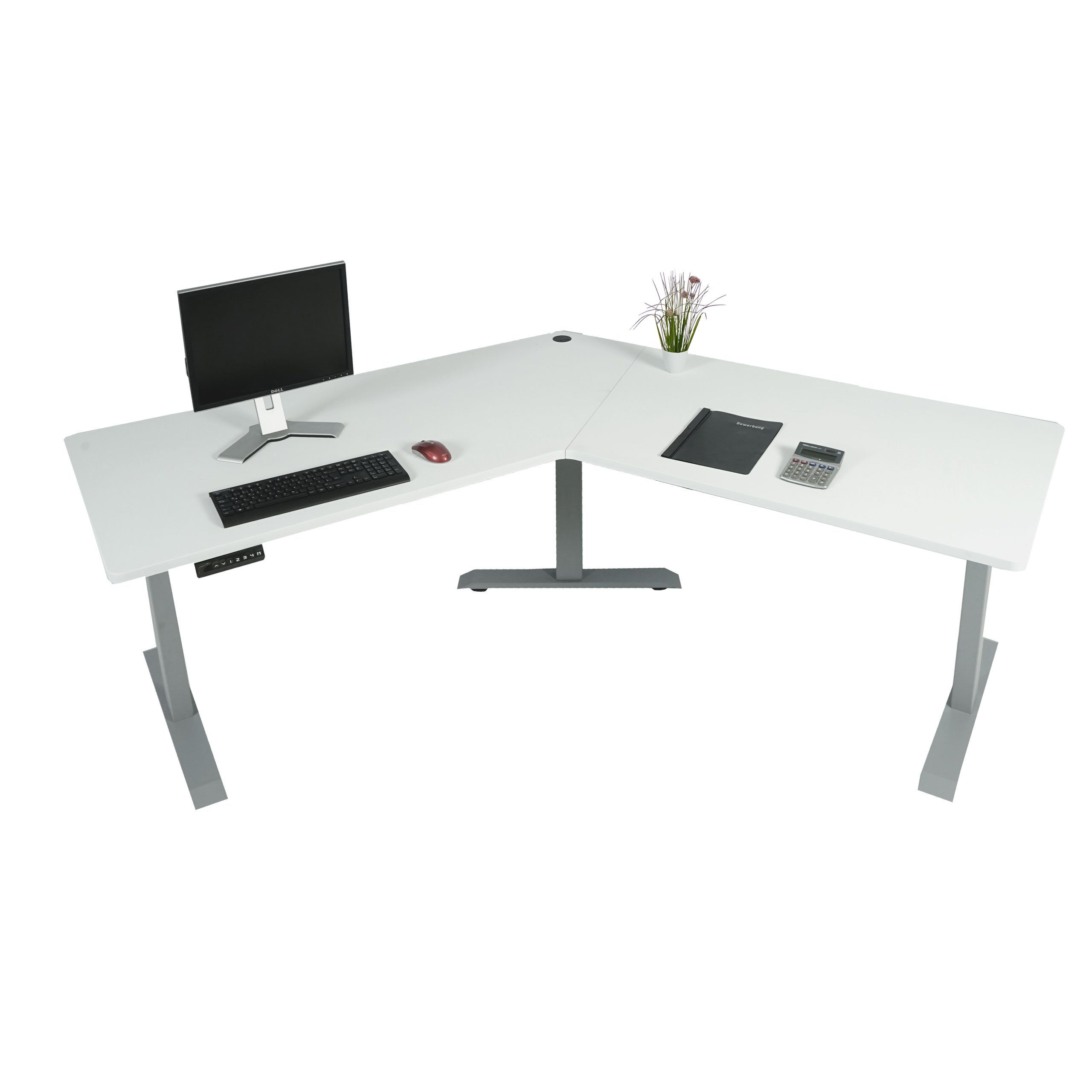 grau weiß, MCW-D40-3in1 MCW Kabel Tischplatte Schreibtisch | in Aussparungen der Zwei für (3-St), grau | weiß