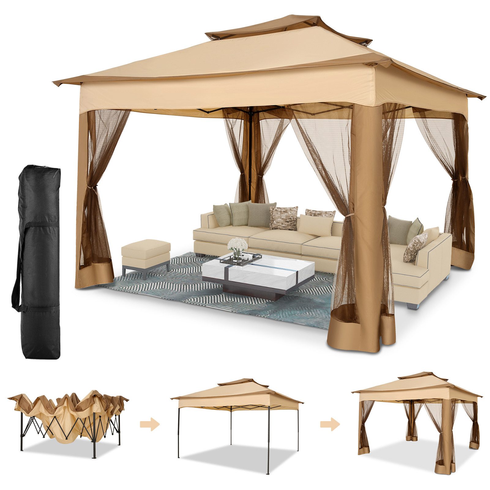 LUCKZON Pavillon 3*3 m Faltbar Gartenzelt günstig online kaufen