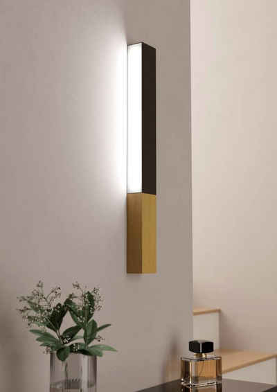 EGLO Wandleuchte TUDONS, LED fest integriert, Warmweiß, Wandleuchte, Wand-Flurlampe aus Metall in Schwarz und Holz in Natur