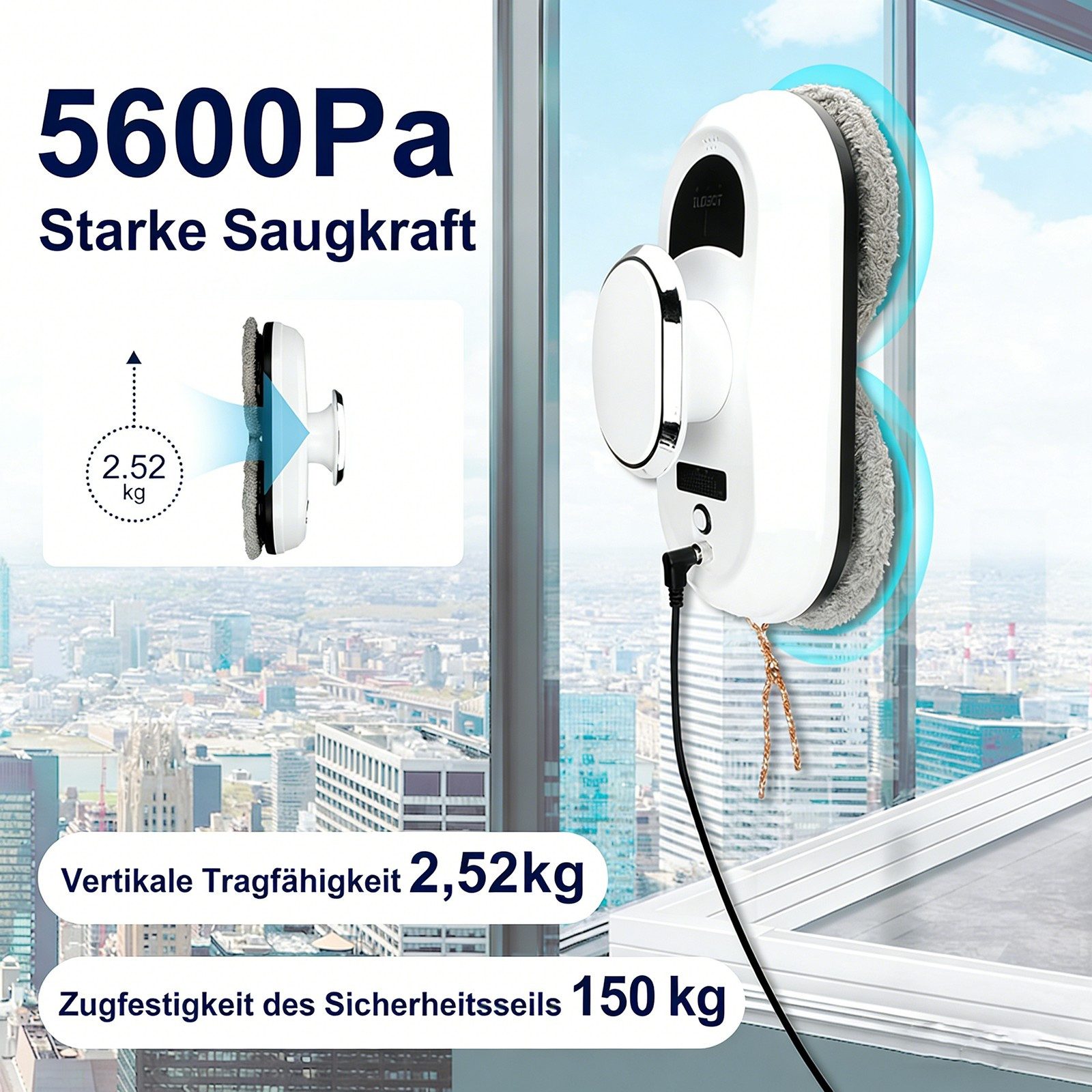 AKKEE Fensterputzroboter Automatischer Fensterputzroboter 5600PA Elektrischer Fensterputzer, MEMS-Erkennungssystem