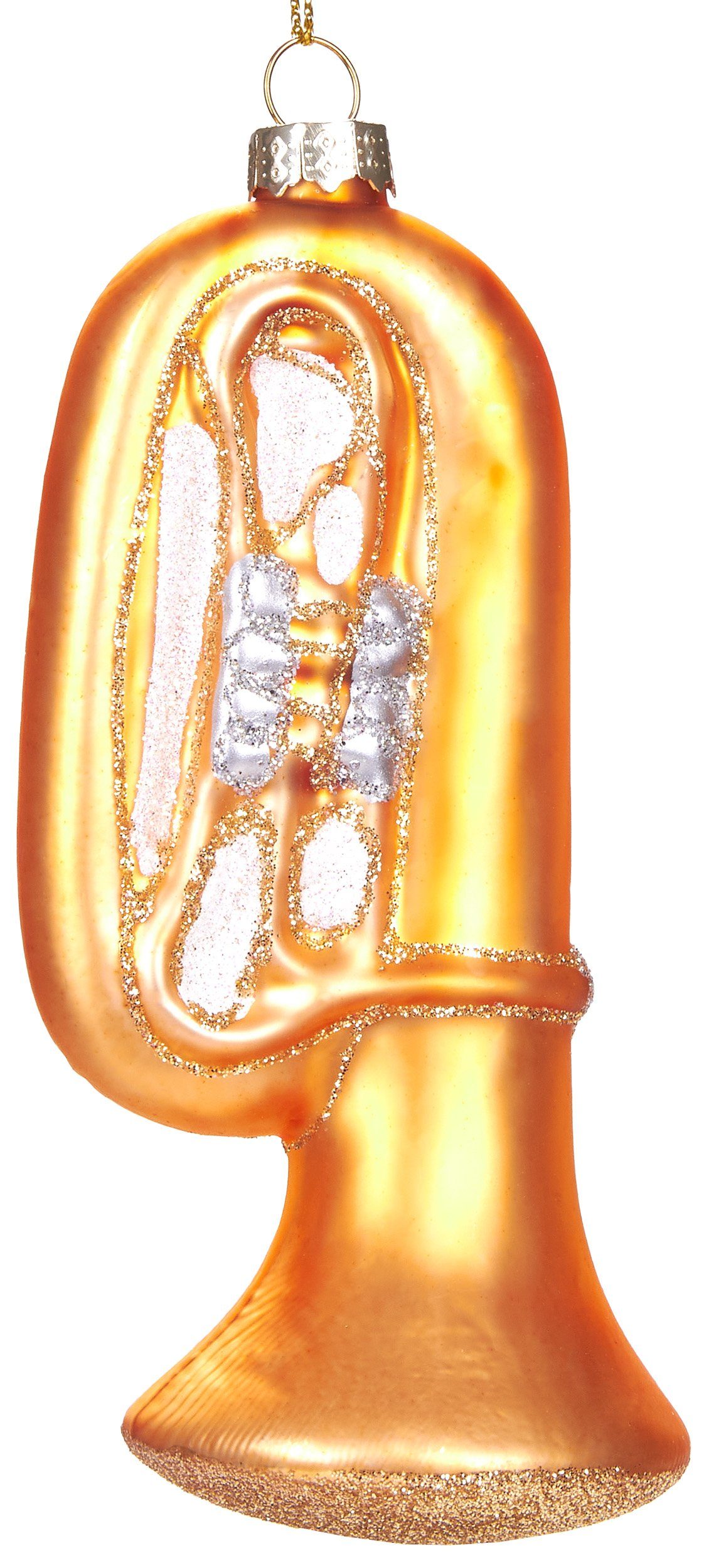 cm Lustige Weihnachtskugel BRUBAKER Mundgeblasene Weihnachtskugel - Weihnachtsdekoration handbemalt Trompete, Glas, 13 aus Goldene Christbaumschmuck Instrument