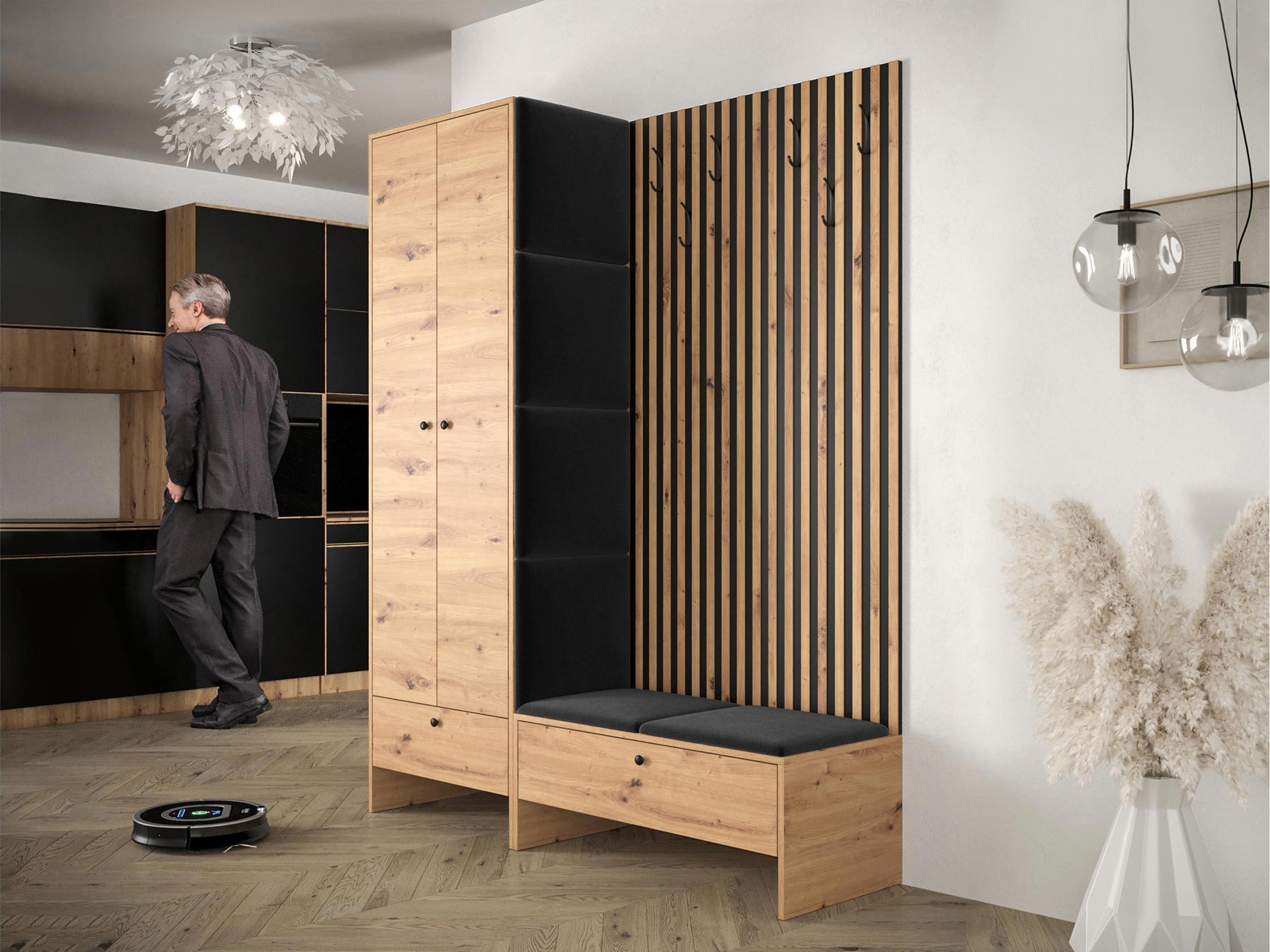 MIRJAN24 Garderoben-Set Balma III, (Komplett-Set, Kleiderschrank, Unterschrank mit Lamellen, 6x Paneel 42x42), Griffe aus Metall