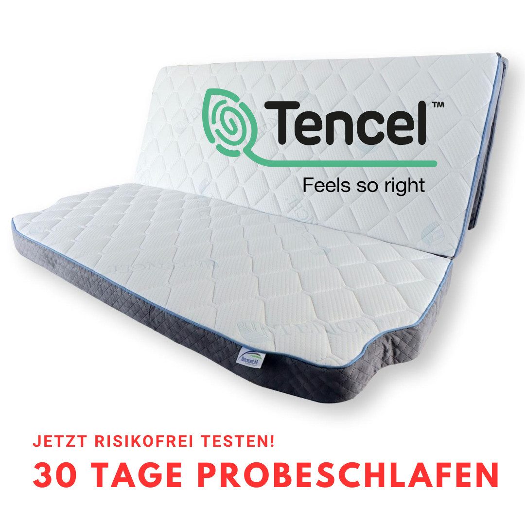 Klappmatratze für VW T5 T6 T6.1 Multiflexboard, MatratzenL.A.B®, 8 cm hoch, (Kaltschaum, Härtegrad H3 fest), 8x148x185 oder 8x148x198 cmTENCEL™ Lyocell® und Alcantara Polsterstoff