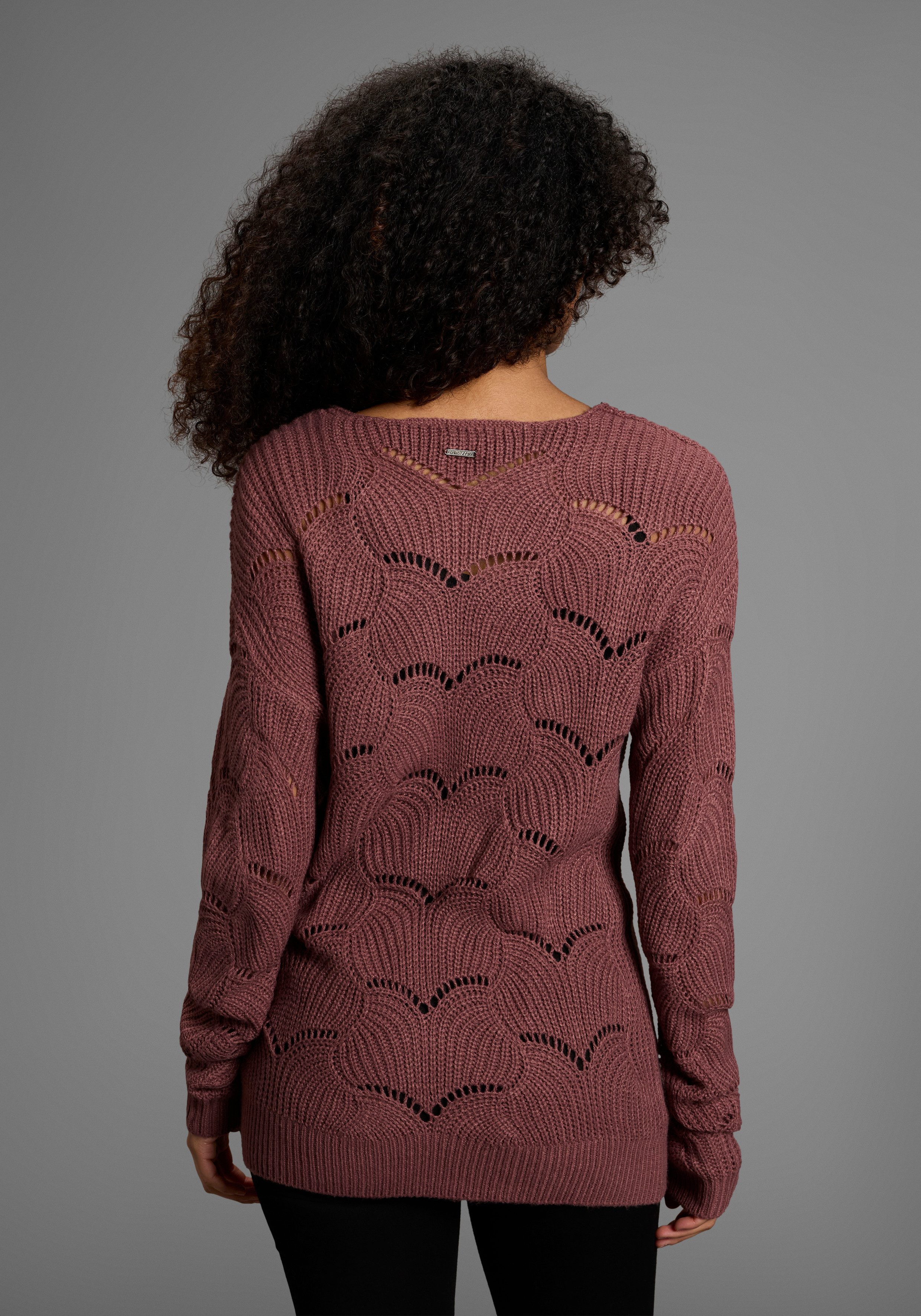 Laura Scott Strickpullover Softer Übergangsstrick mit V-neck und trendy Ajourmuster