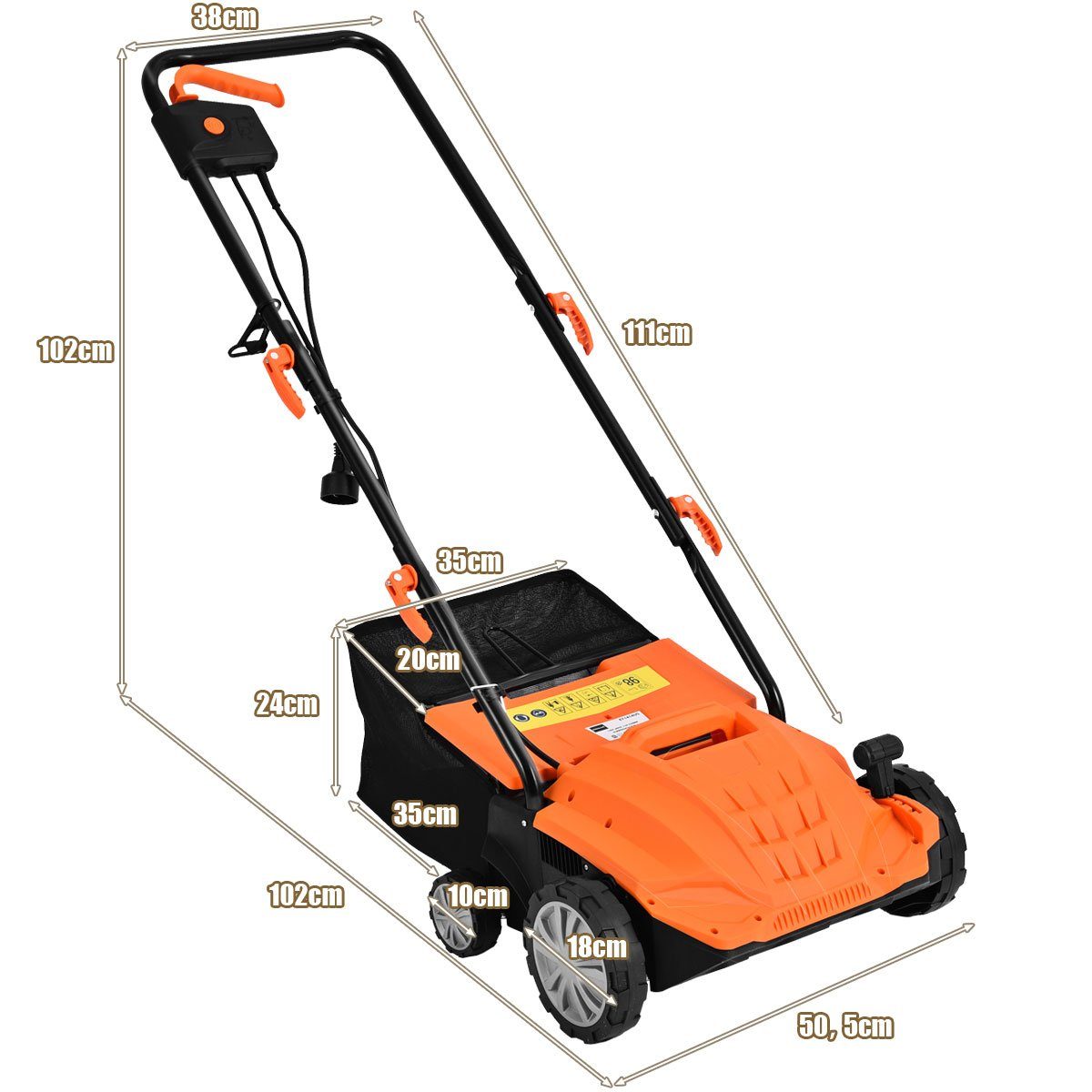 COSTWAY Elektro-Vertikutierer / Lüfter, 32,00 cm Arbeitsbreite, 3 Stufen, 30L