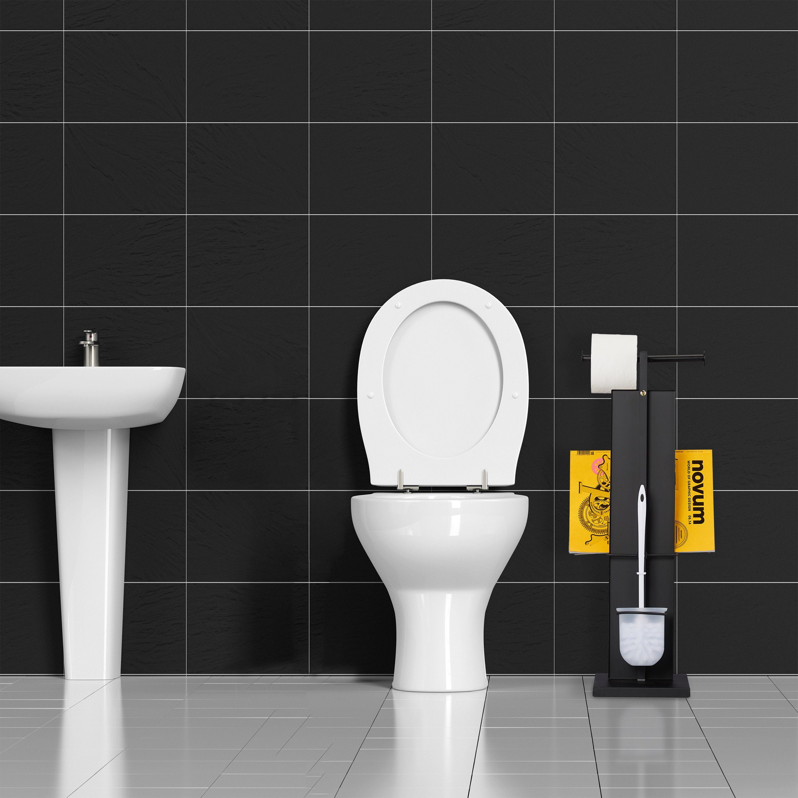relaxdays Badezimmer-Set WC Garnitur in Mattschwarz, günstig online kaufen