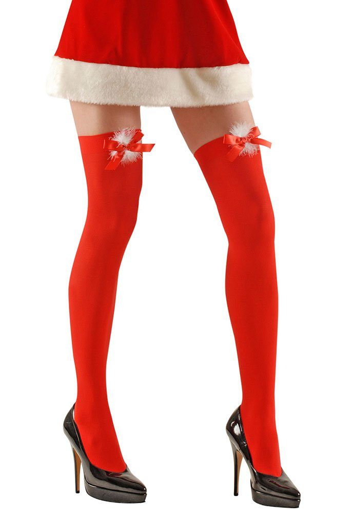 Karneval-Klamotten Kostüm Halterlose Strümpfe Overknees rot Weihnachten, Sexy Weihnachts-Overknees