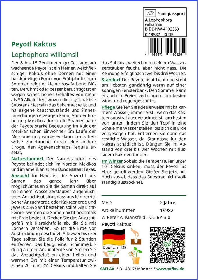 Thumbnail - SAFLAX Blumensamen SAFLAX - Samen - Peyotl Kaktus
